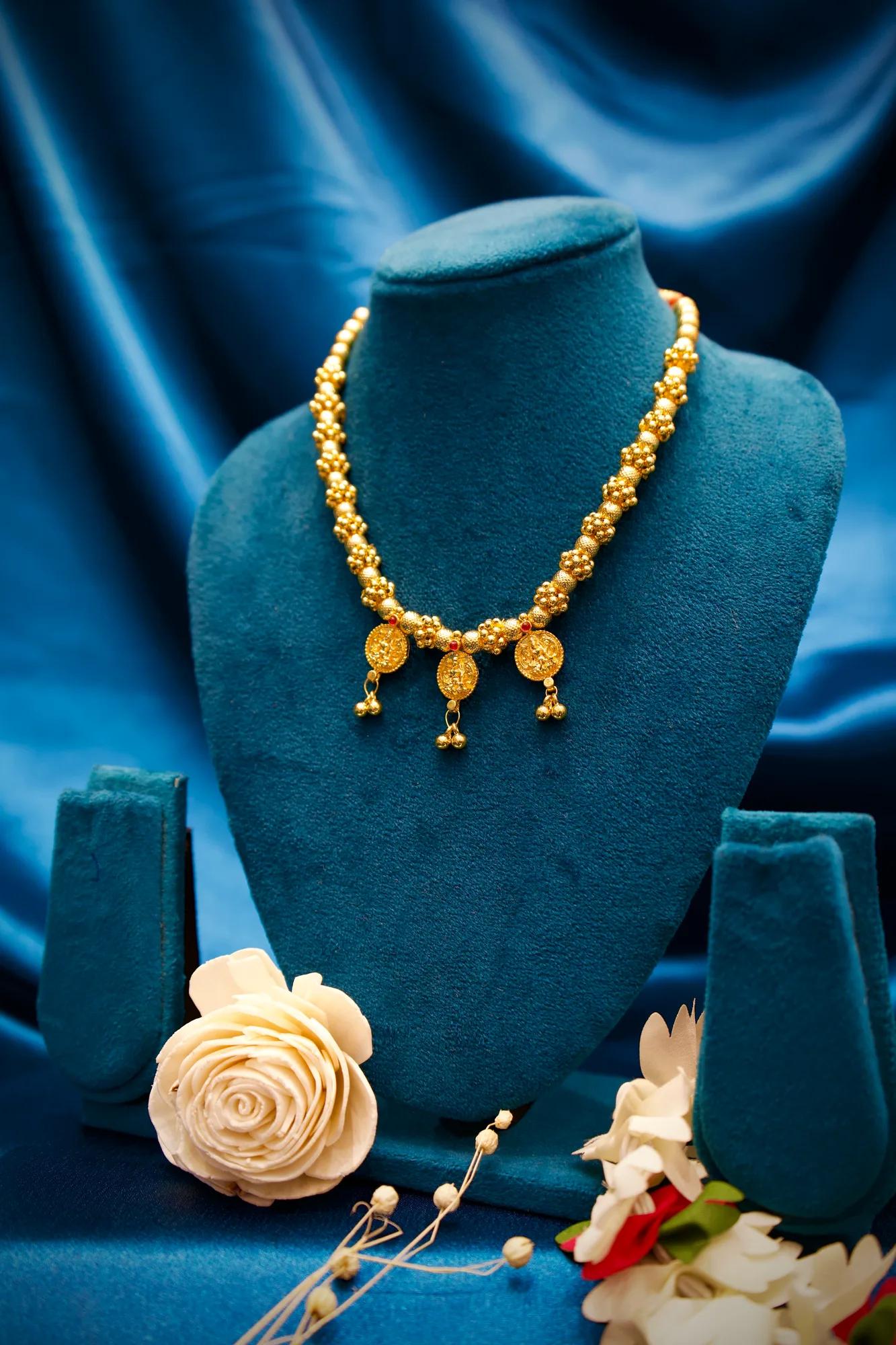 Traditional Coin Charm Beaded Necklace with Floral Spacers