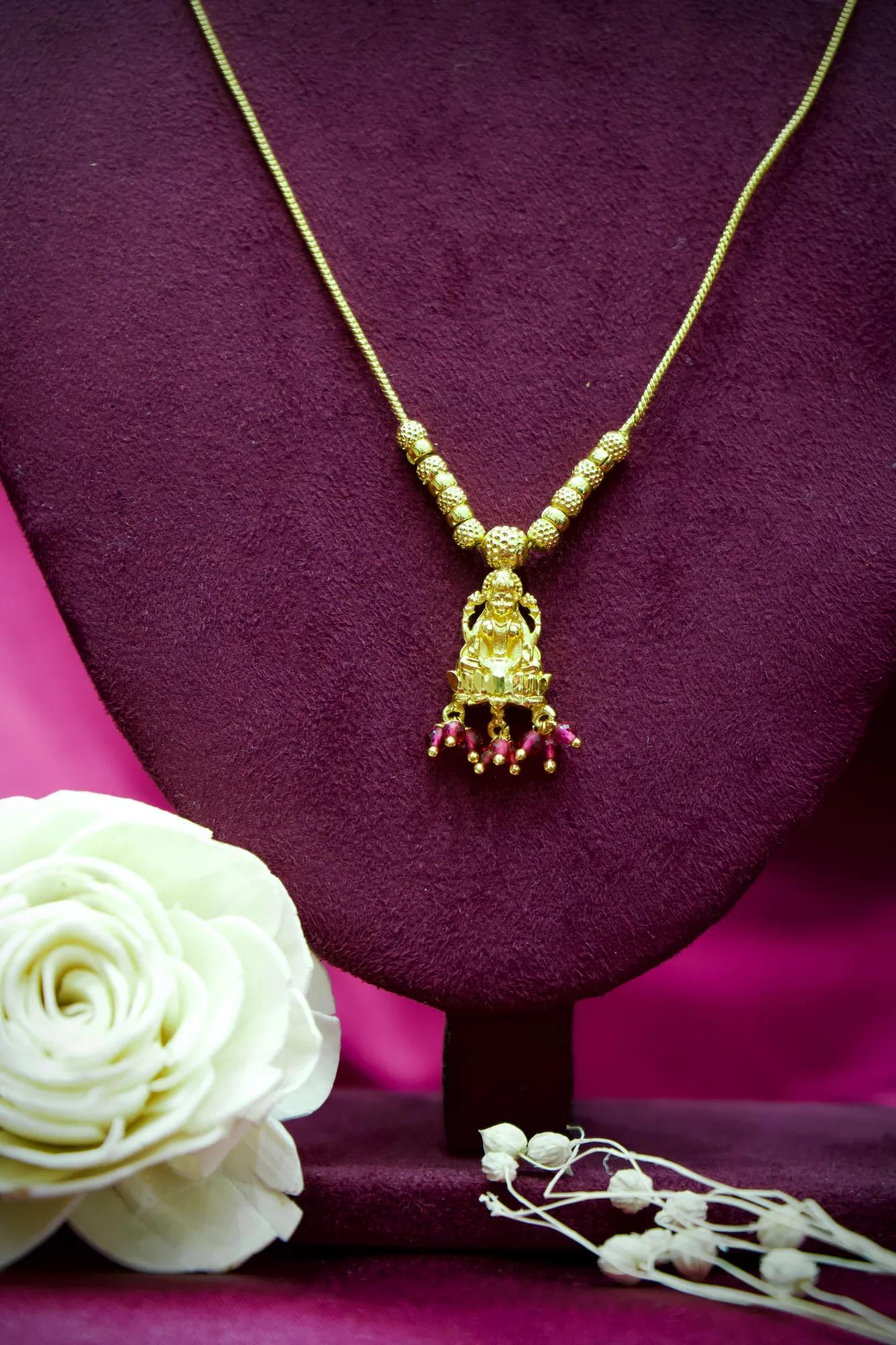 Lakshmi Idol Ruby Bead Temple Pendant Necklace