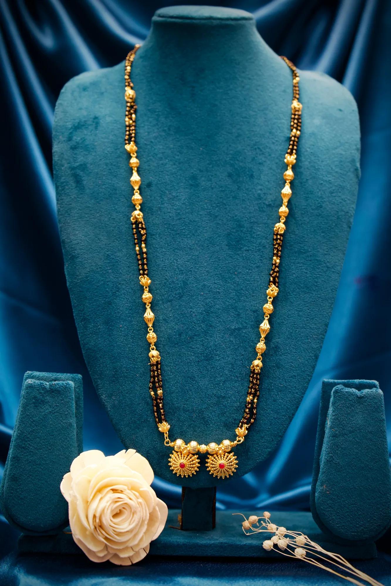 Traditional Floral Twin Pendant Long Mangalsutra