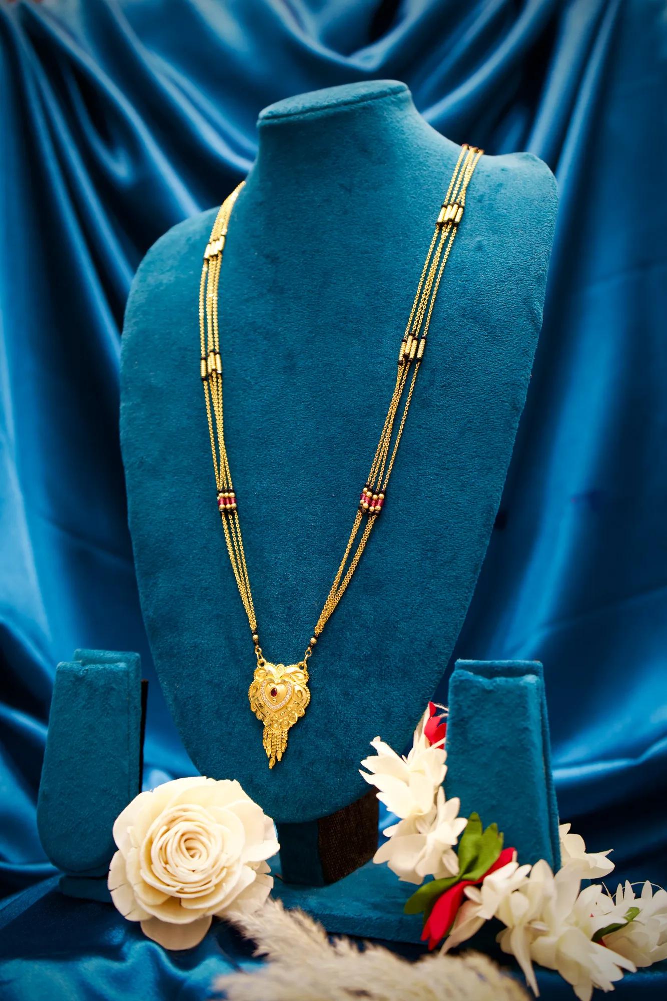 Traditional Heart Motif Ruby Mangalsutra Necklace