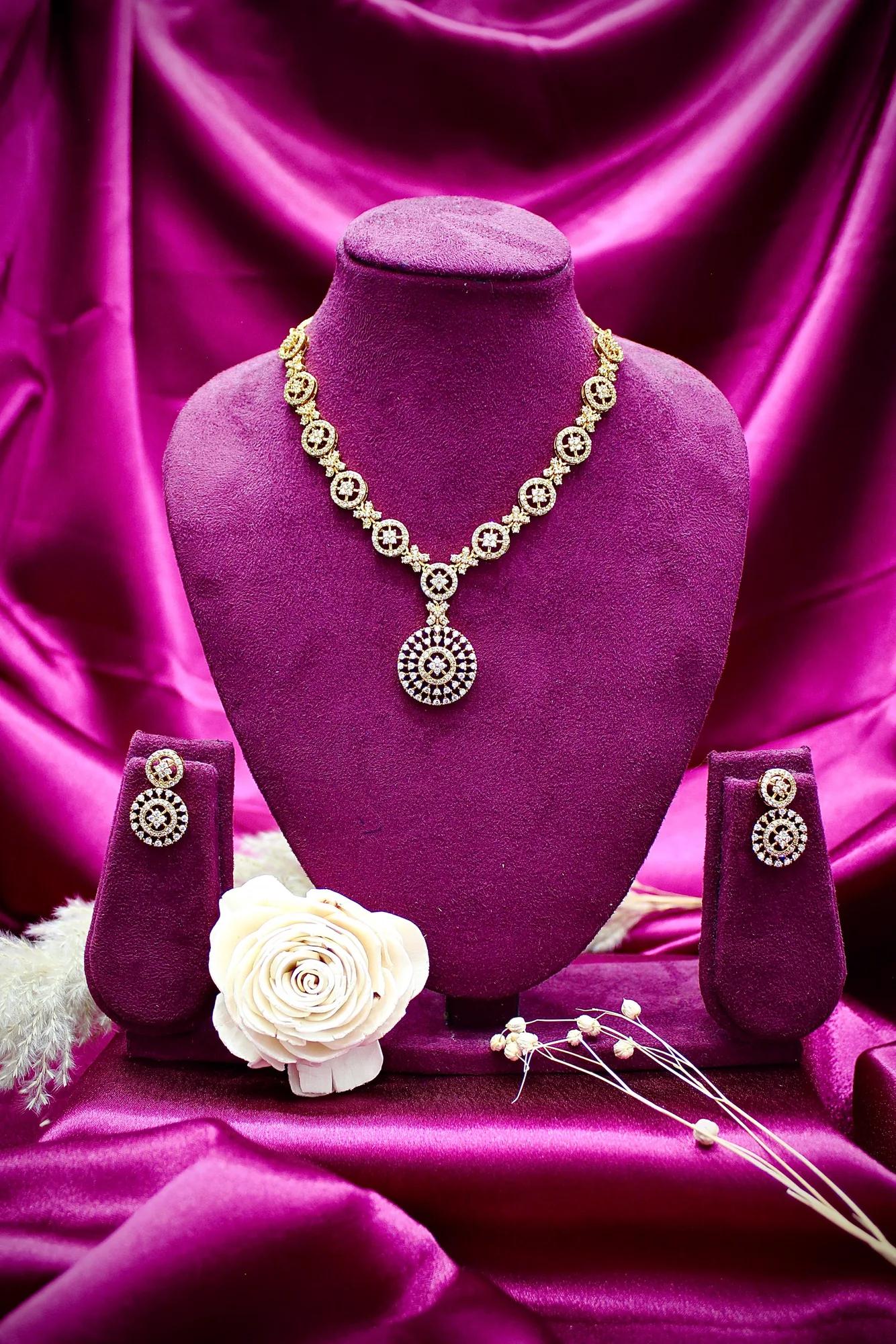 Luxury CZ Pendant Necklace with Circular Motif Design