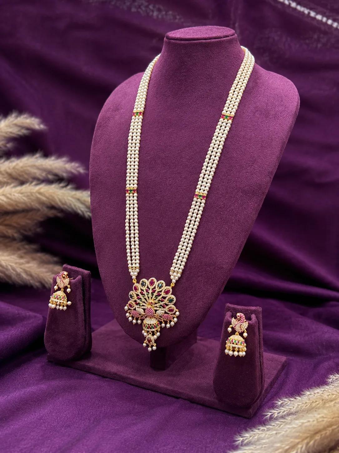 Royal Peacock Pearl Saaj Necklace Set