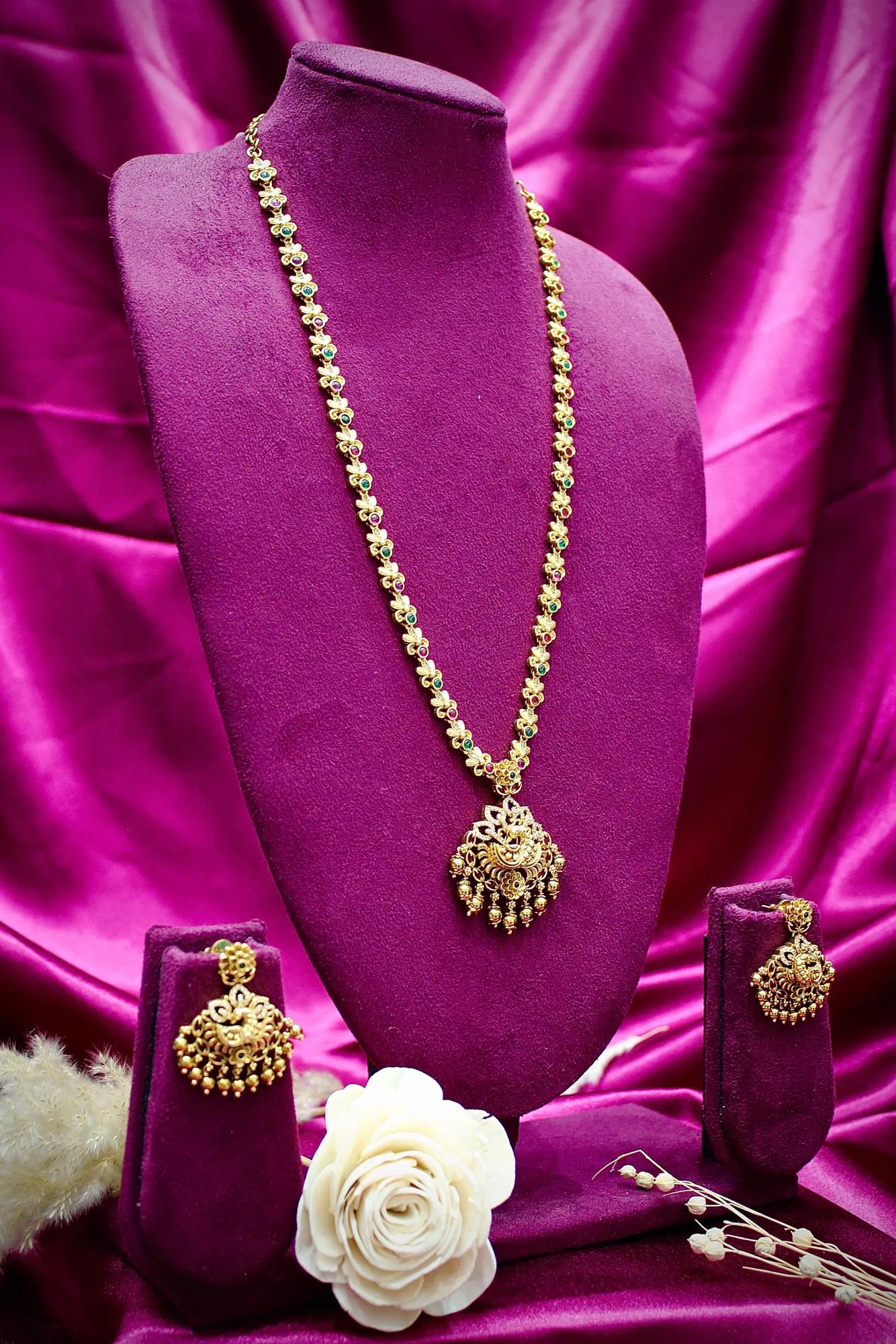 Antique Peacock Pendant Necklace Set