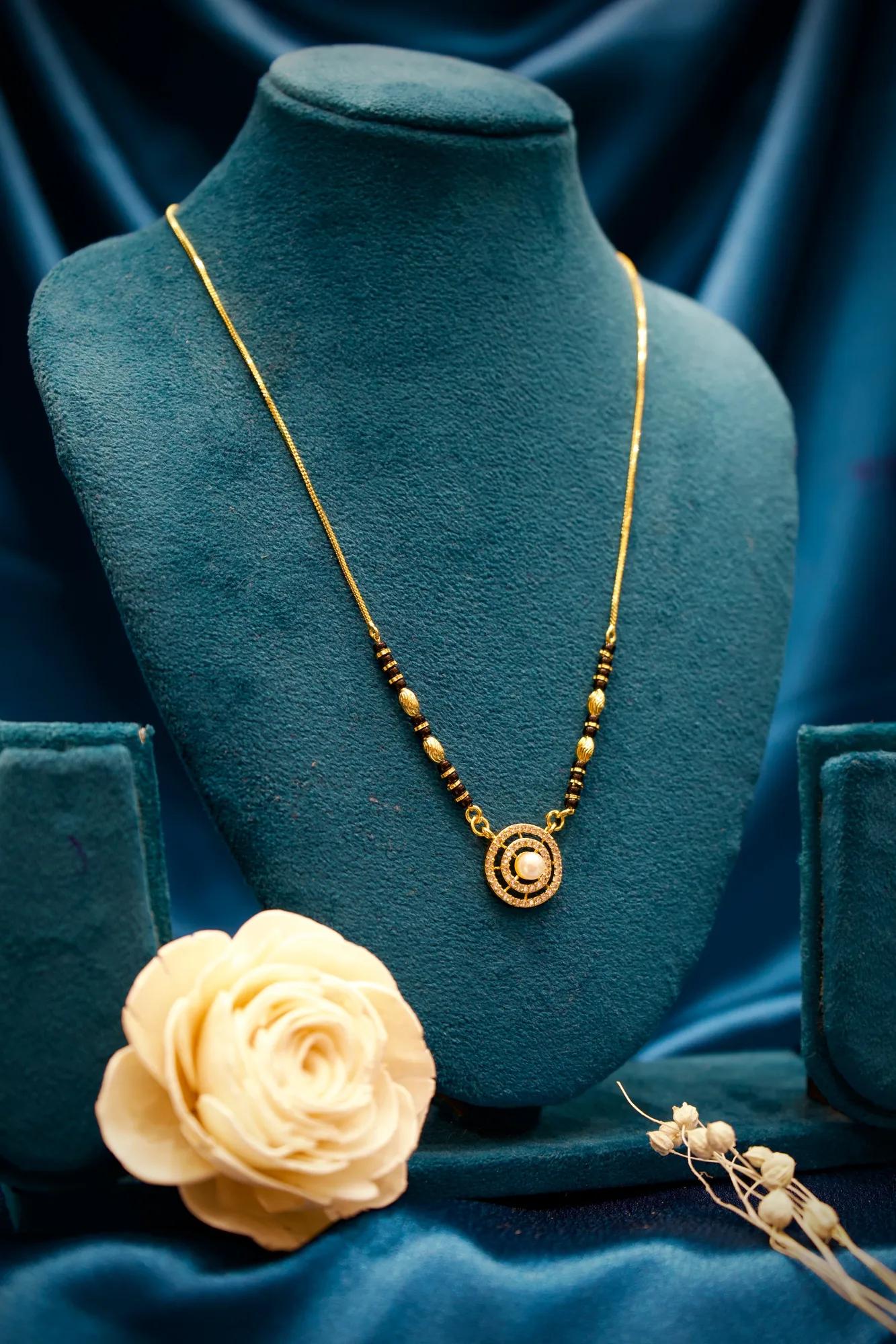 Pearl Halo Designer Mangalsutra Pendant Necklace