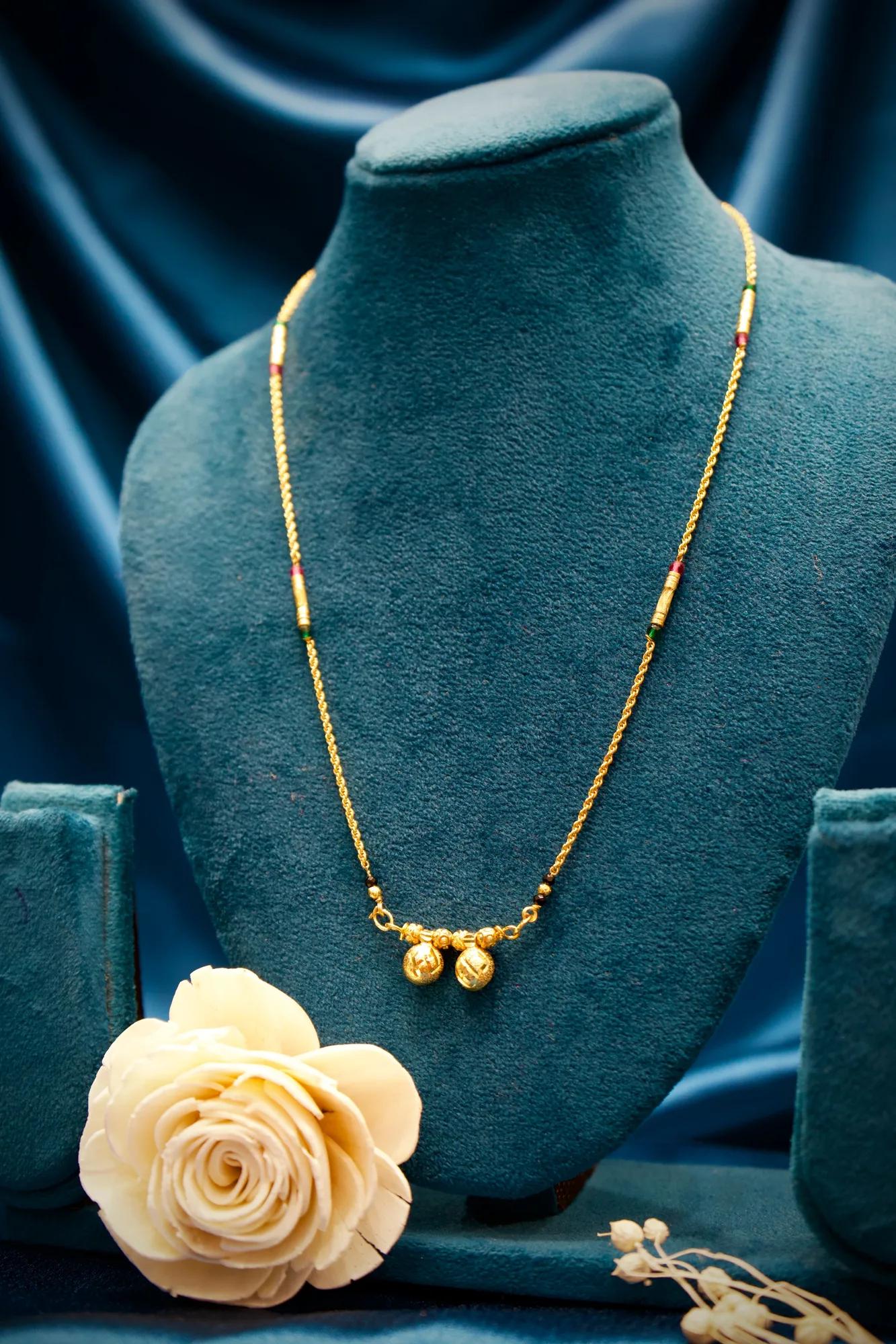 Classic Twin Bead Mangalsutra Necklace with Pink Accents