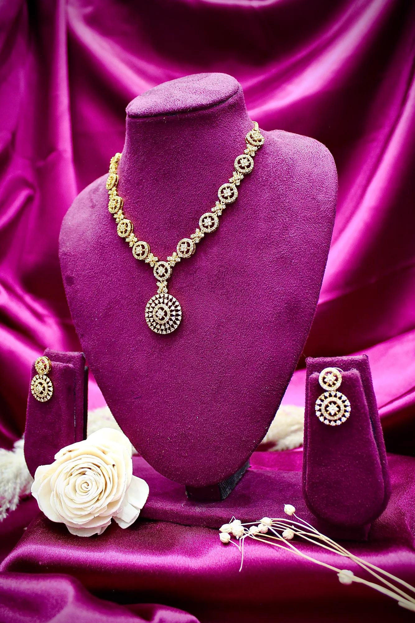 Luxury CZ Pendant Necklace with Circular Motif Design