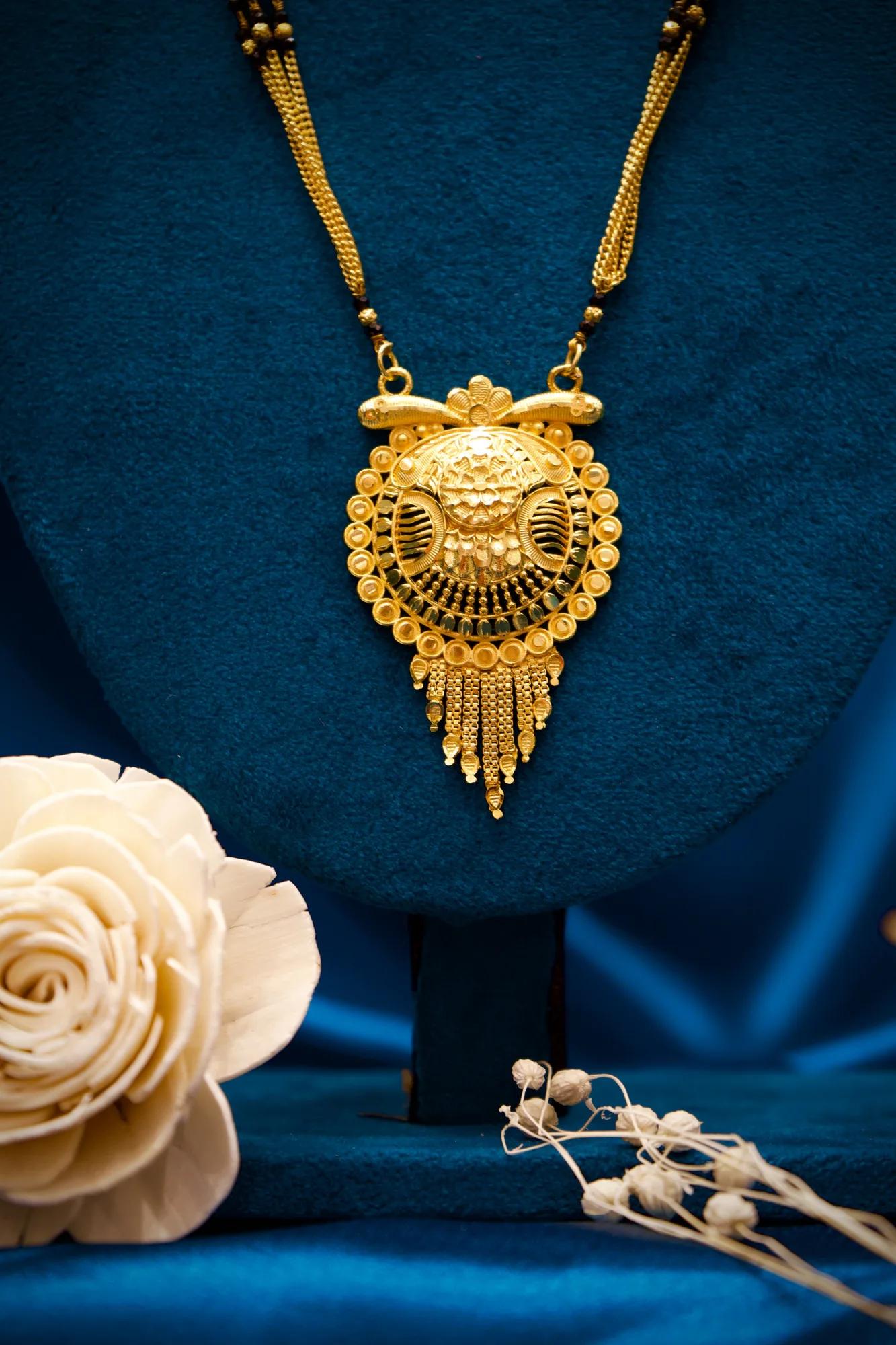 Traditional Peacock Motif Long Mangalsutra with Antique Pendant