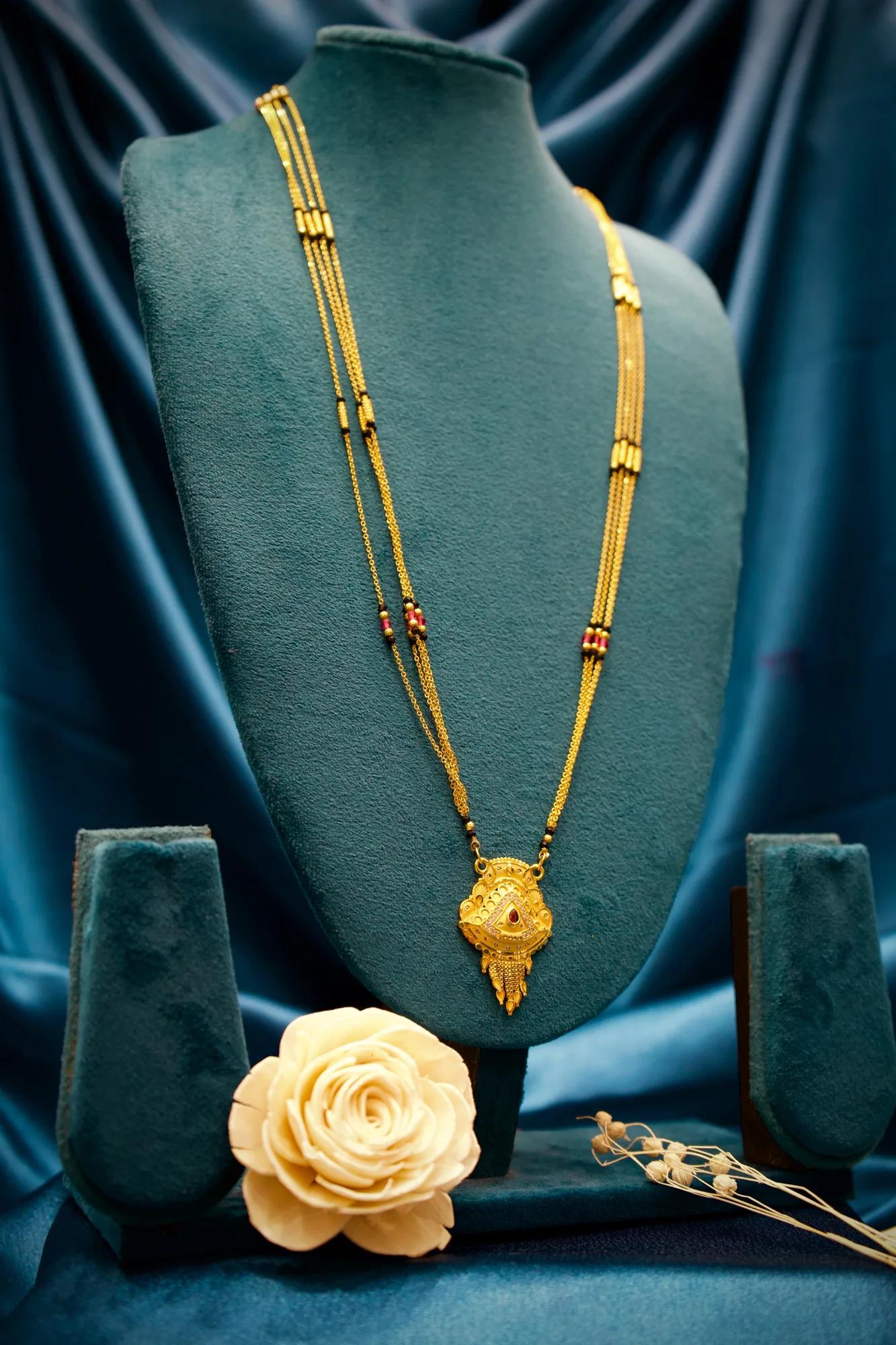 Traditional Multi-Layer Mangalsutra Necklace with Antique Pendant