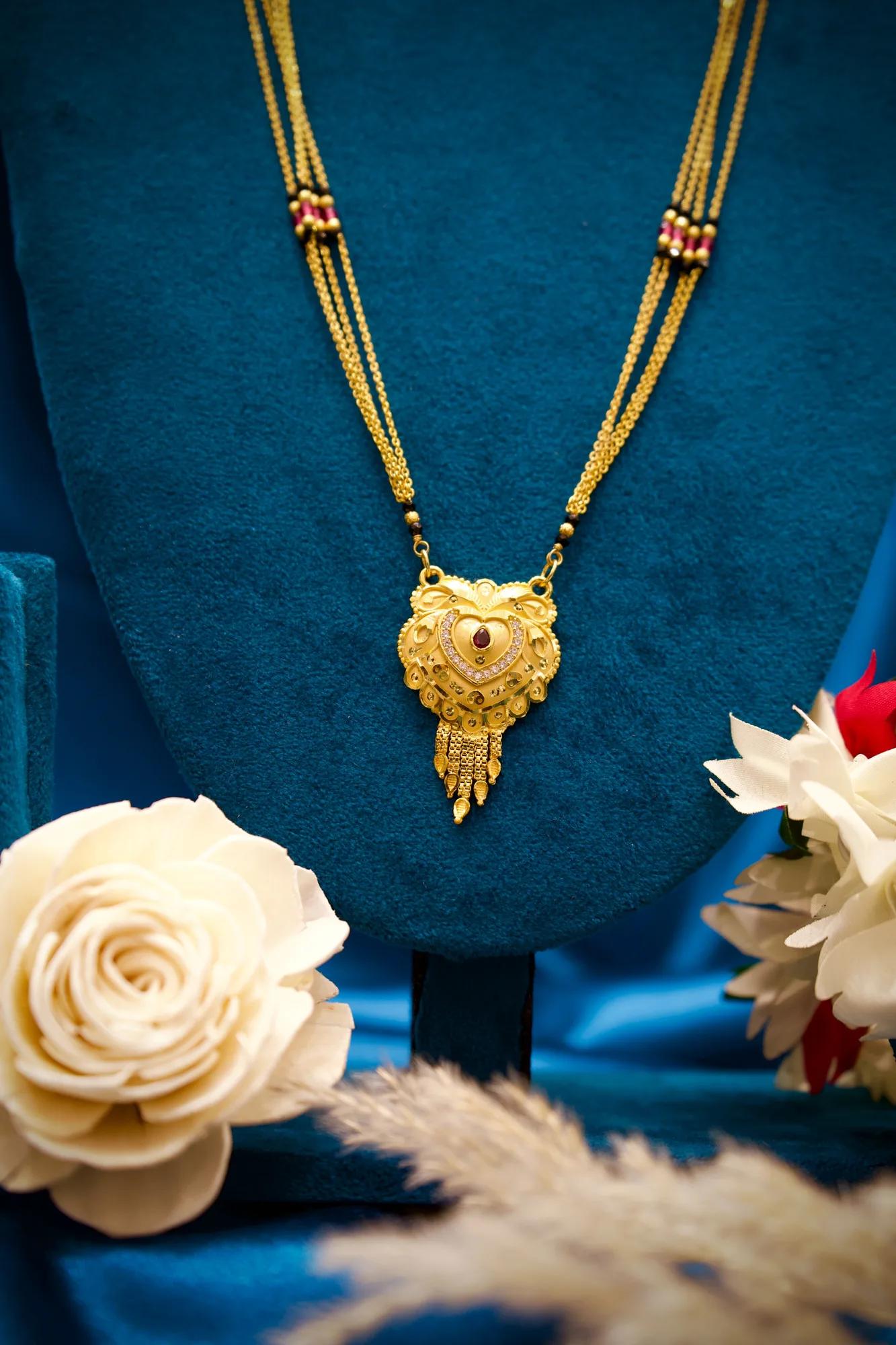 Traditional Heart Motif Ruby Mangalsutra Necklace