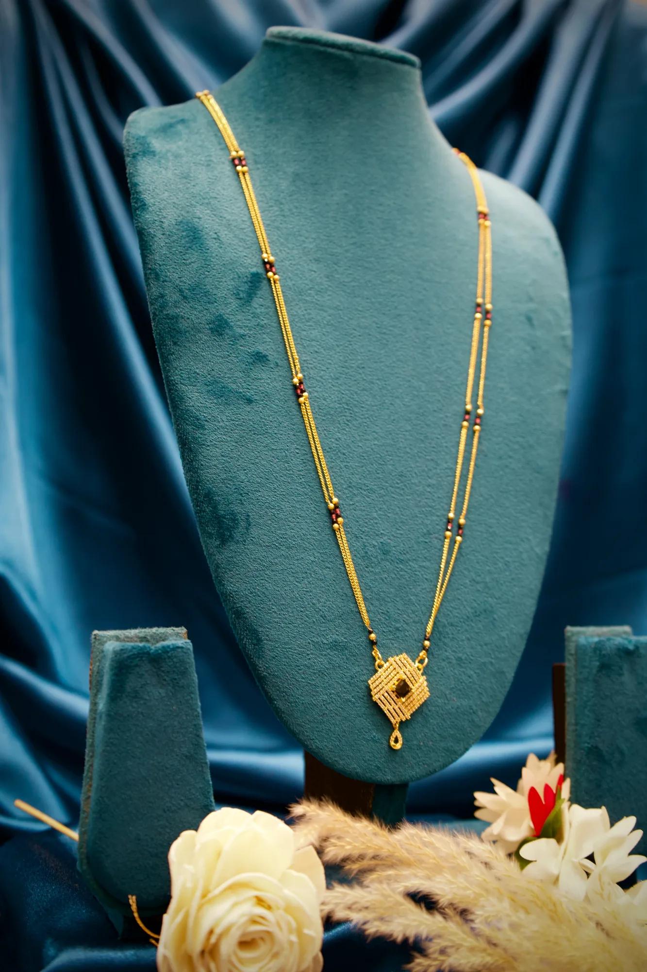 Geometric Black Stone Designer Mangalsutra Necklace