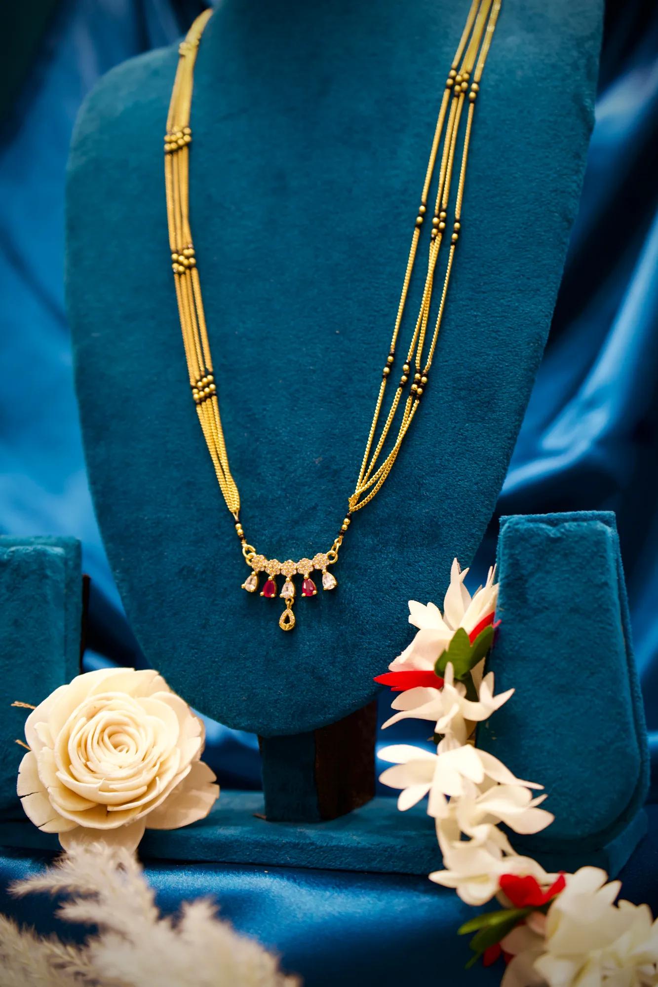 Ruby & Crystal Drop Designer Mangalsutra Necklace