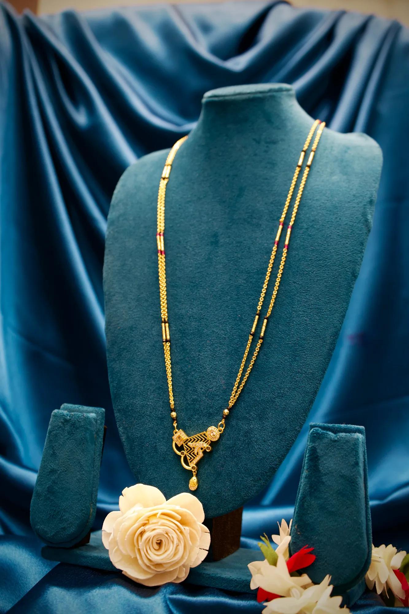 Contemporary Geometric Mangalsutra Necklace with Crystal Pendant