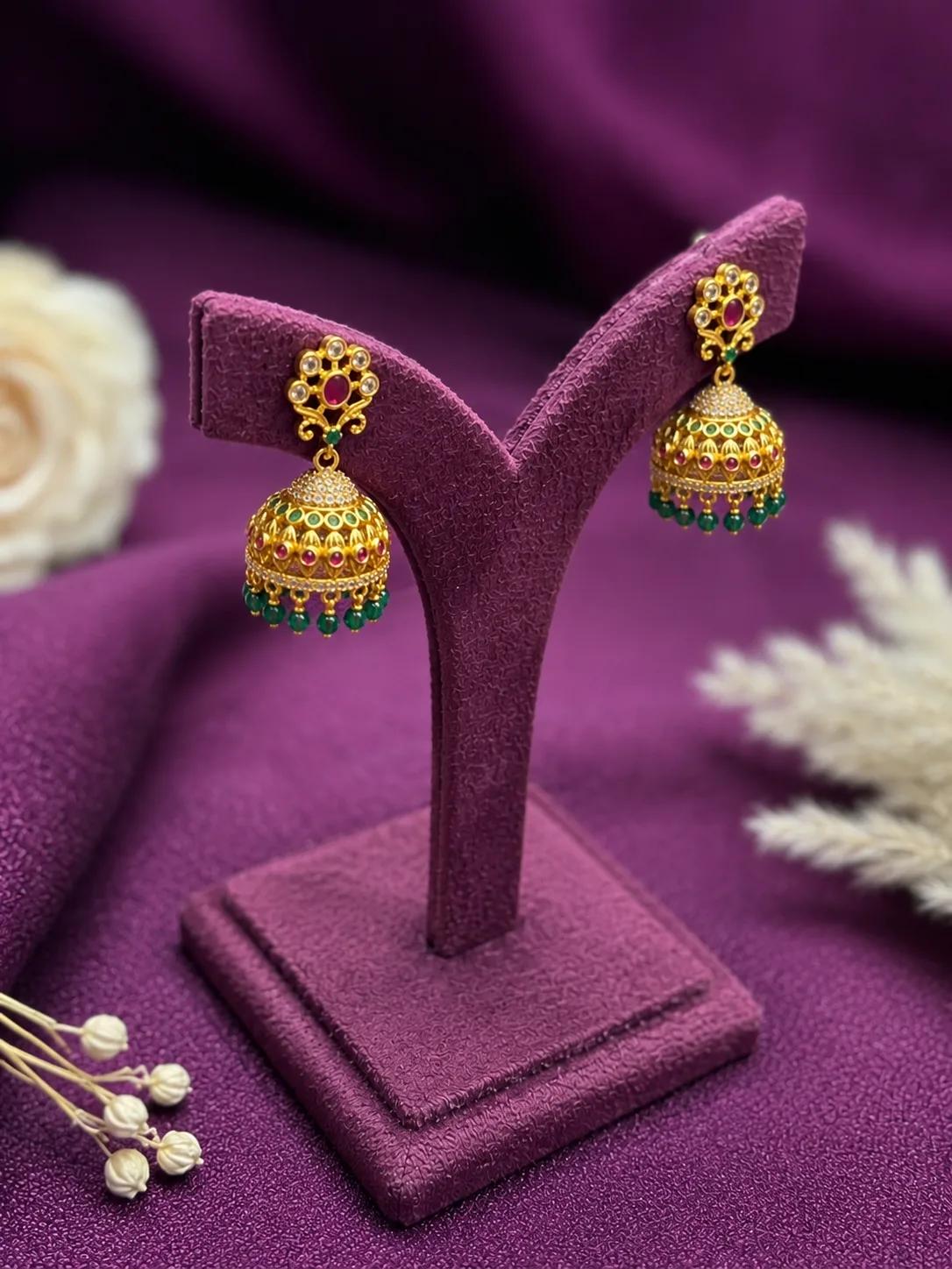 Royal Ruby & Emerald AD Jhumka Earrings