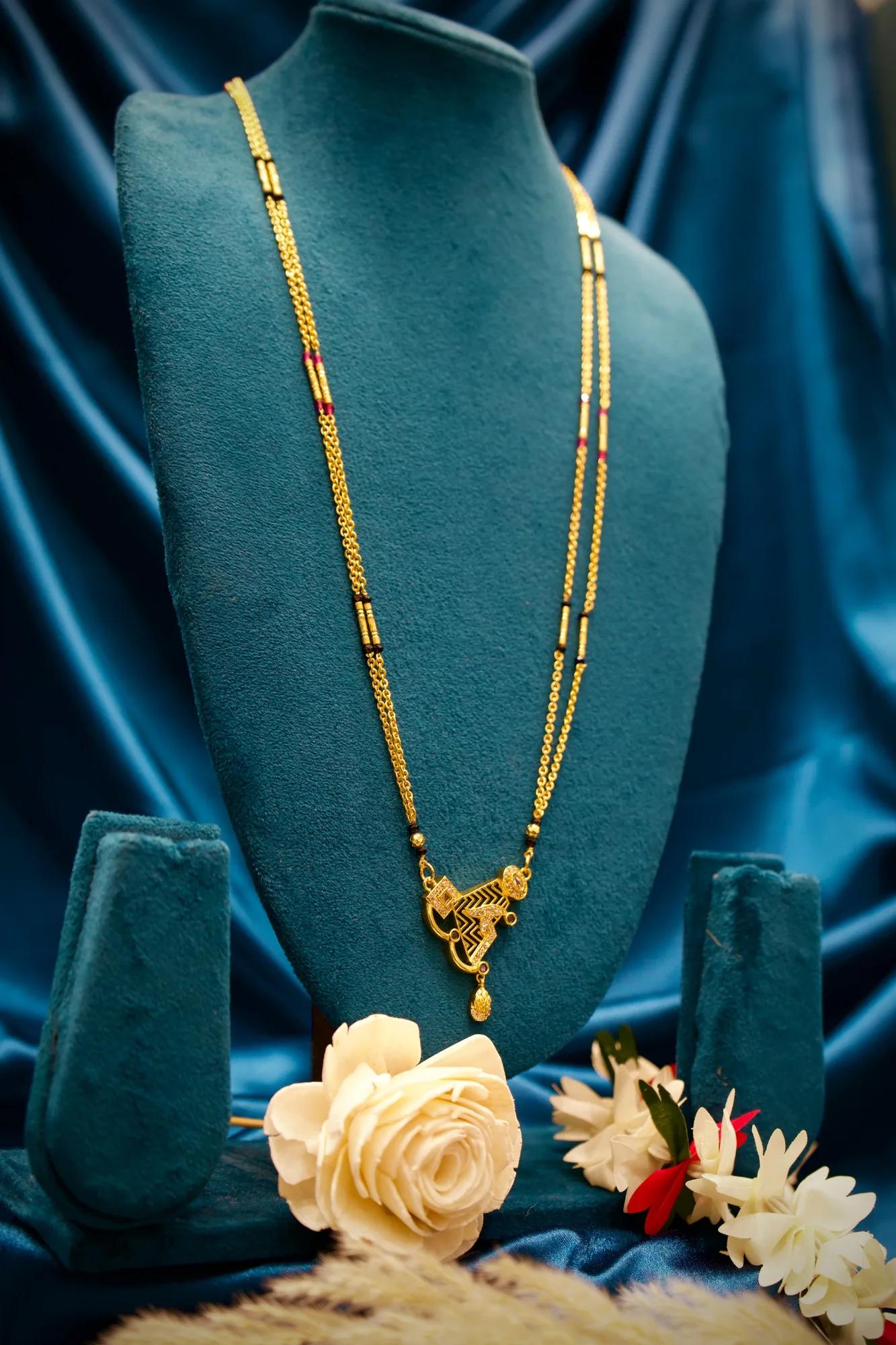 Contemporary Geometric Mangalsutra Necklace with Crystal Pendant
