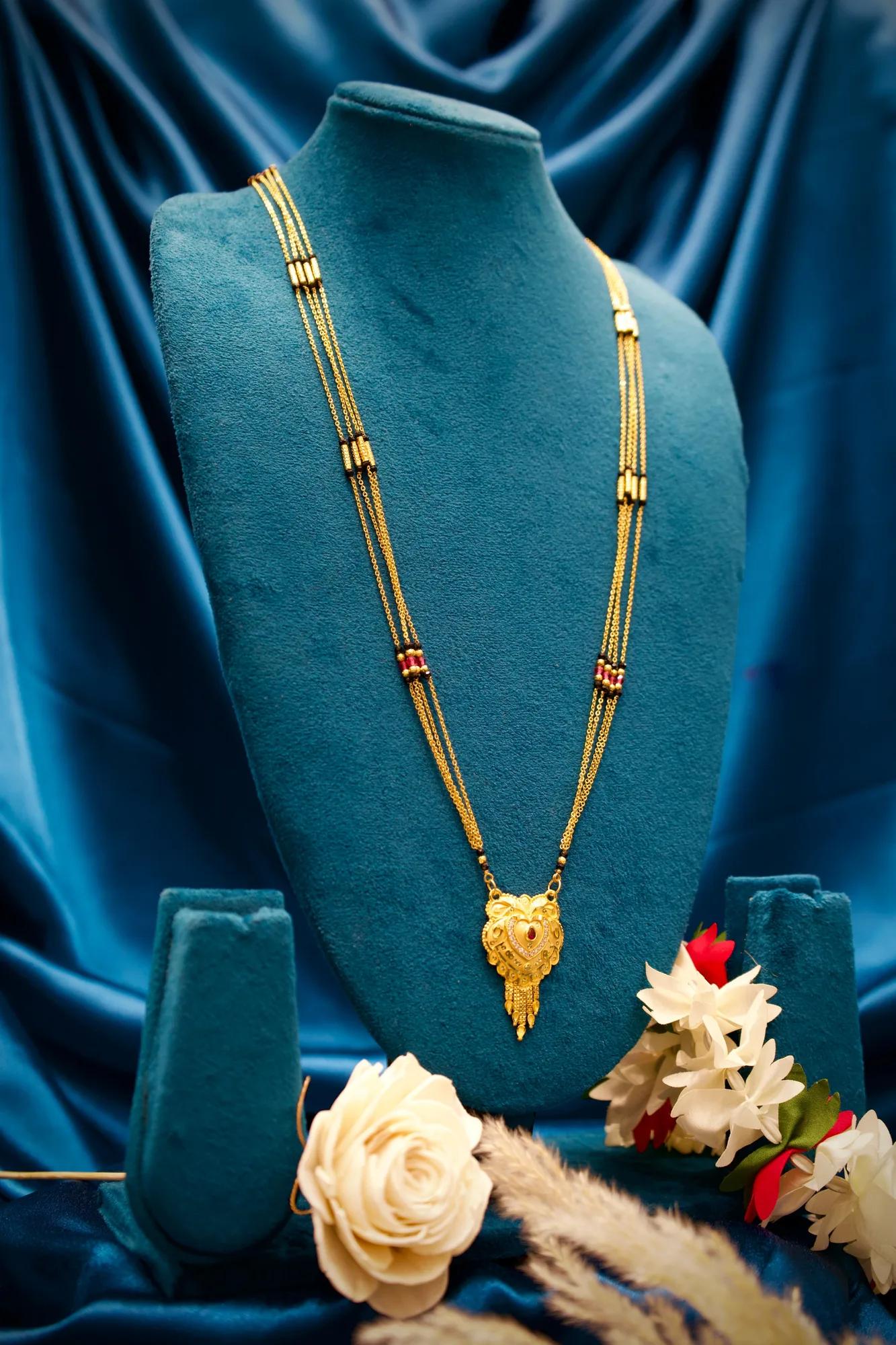 Traditional Heart Motif Ruby Mangalsutra Necklace