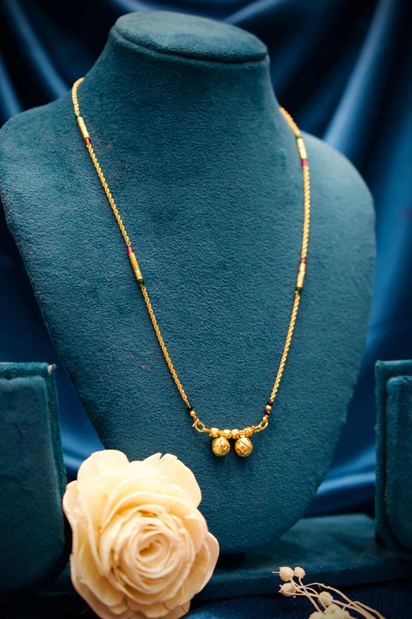 Classic Twin Bead Mangalsutra Necklace with Pink Accents
