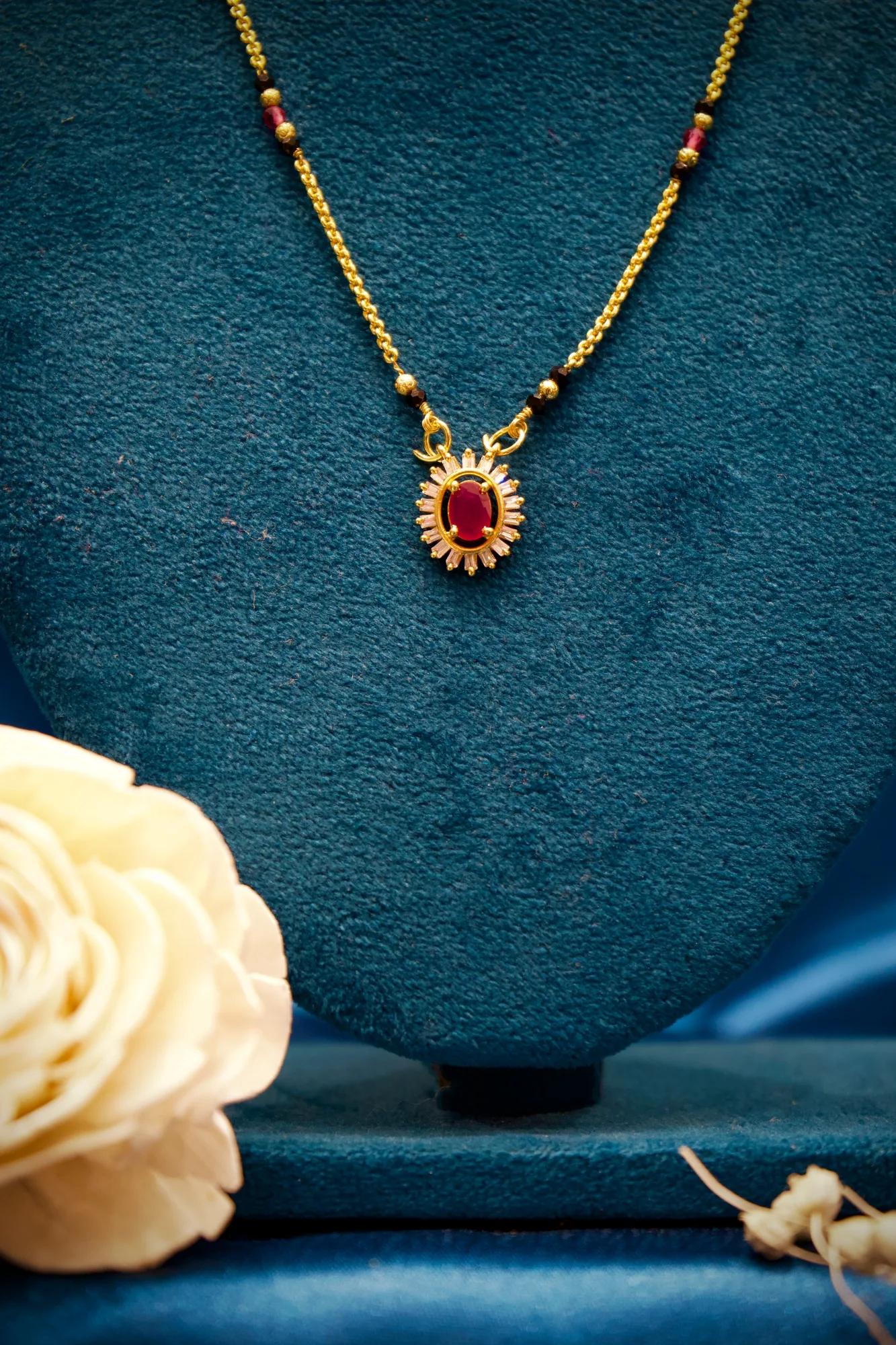 Ruby Halo Solitaire Mangalsutra Necklace