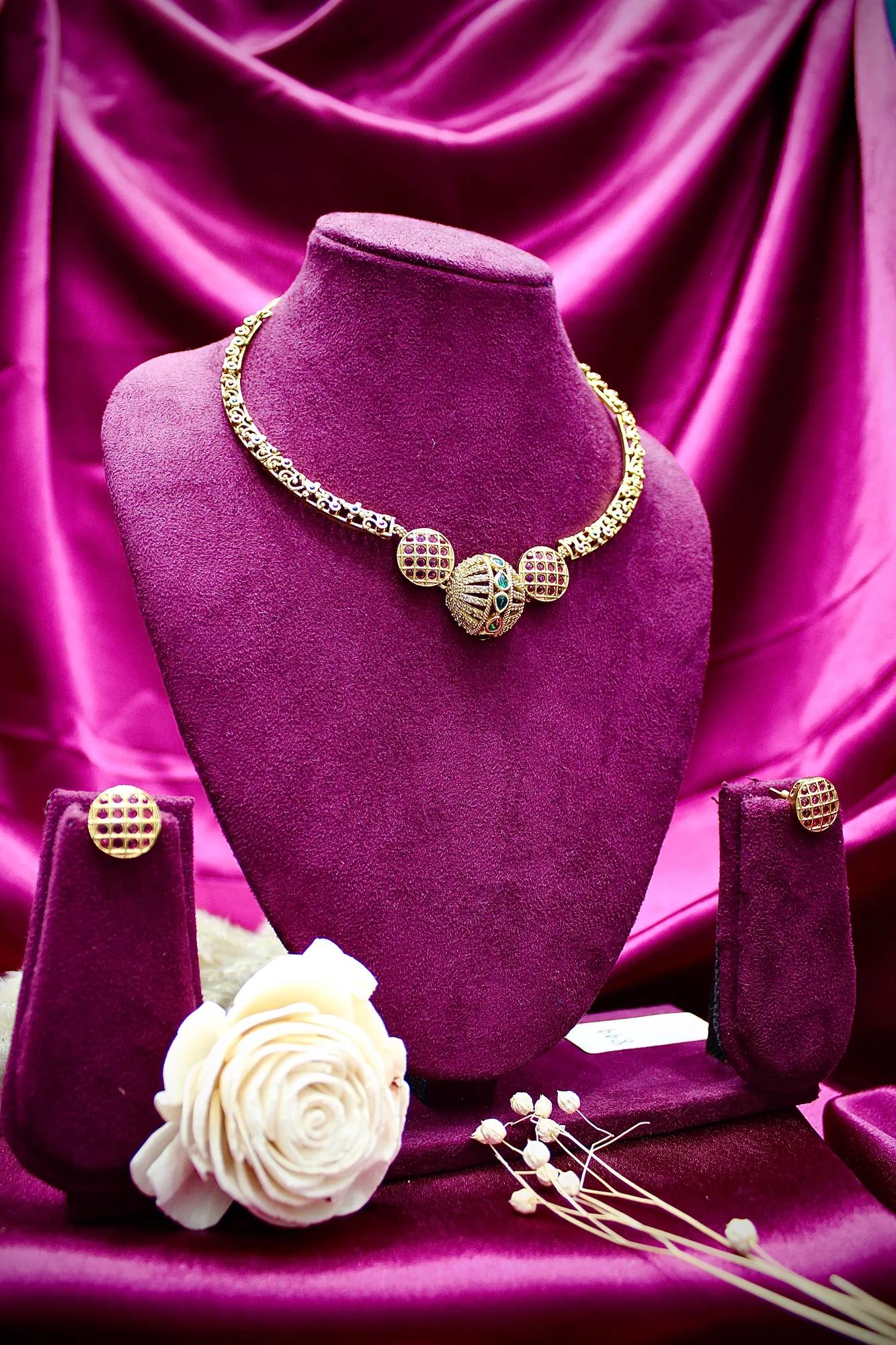 Antique Ruby Stone Choker Necklace Set