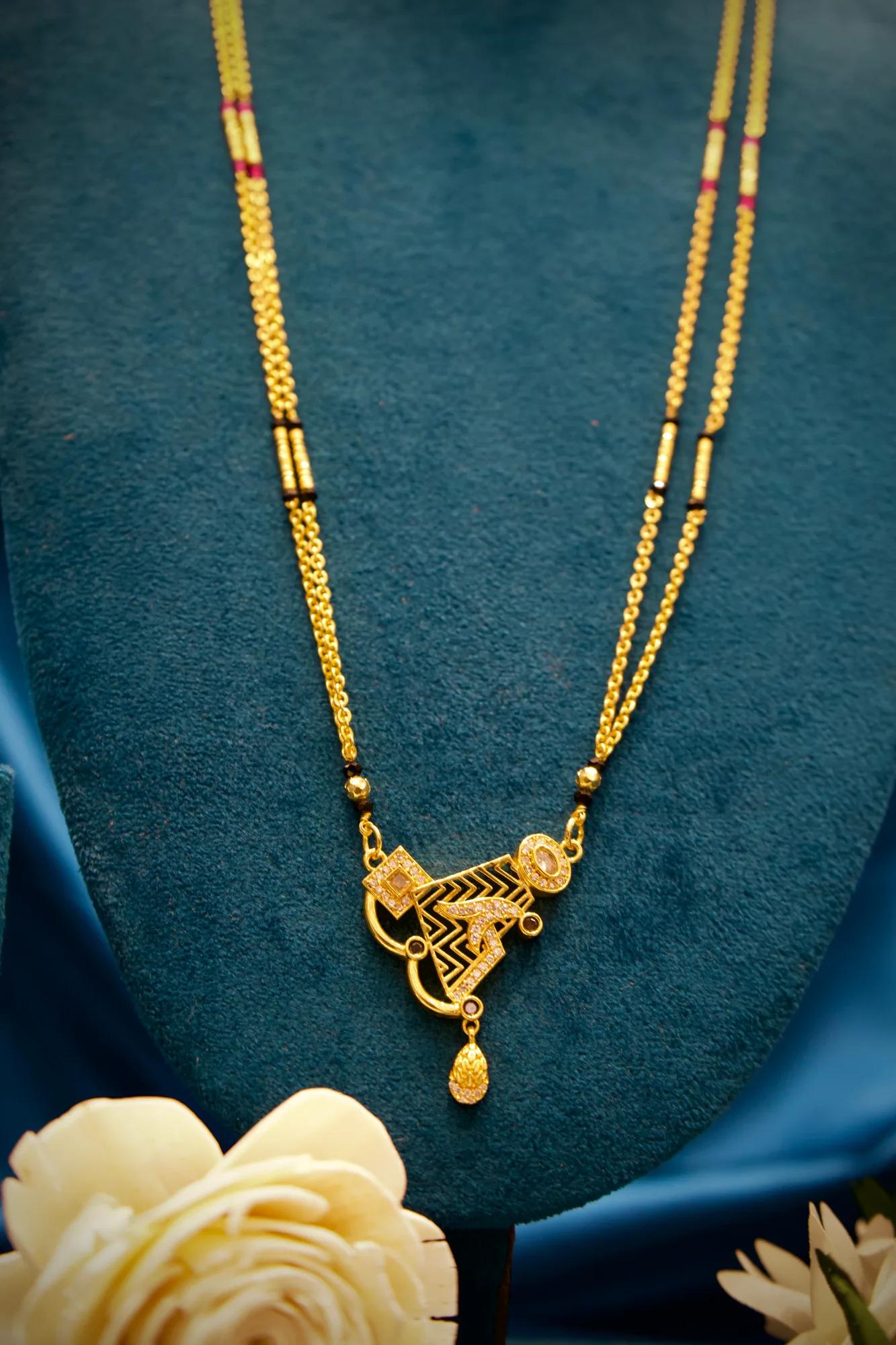 Contemporary Geometric Mangalsutra Necklace with Crystal Pendant