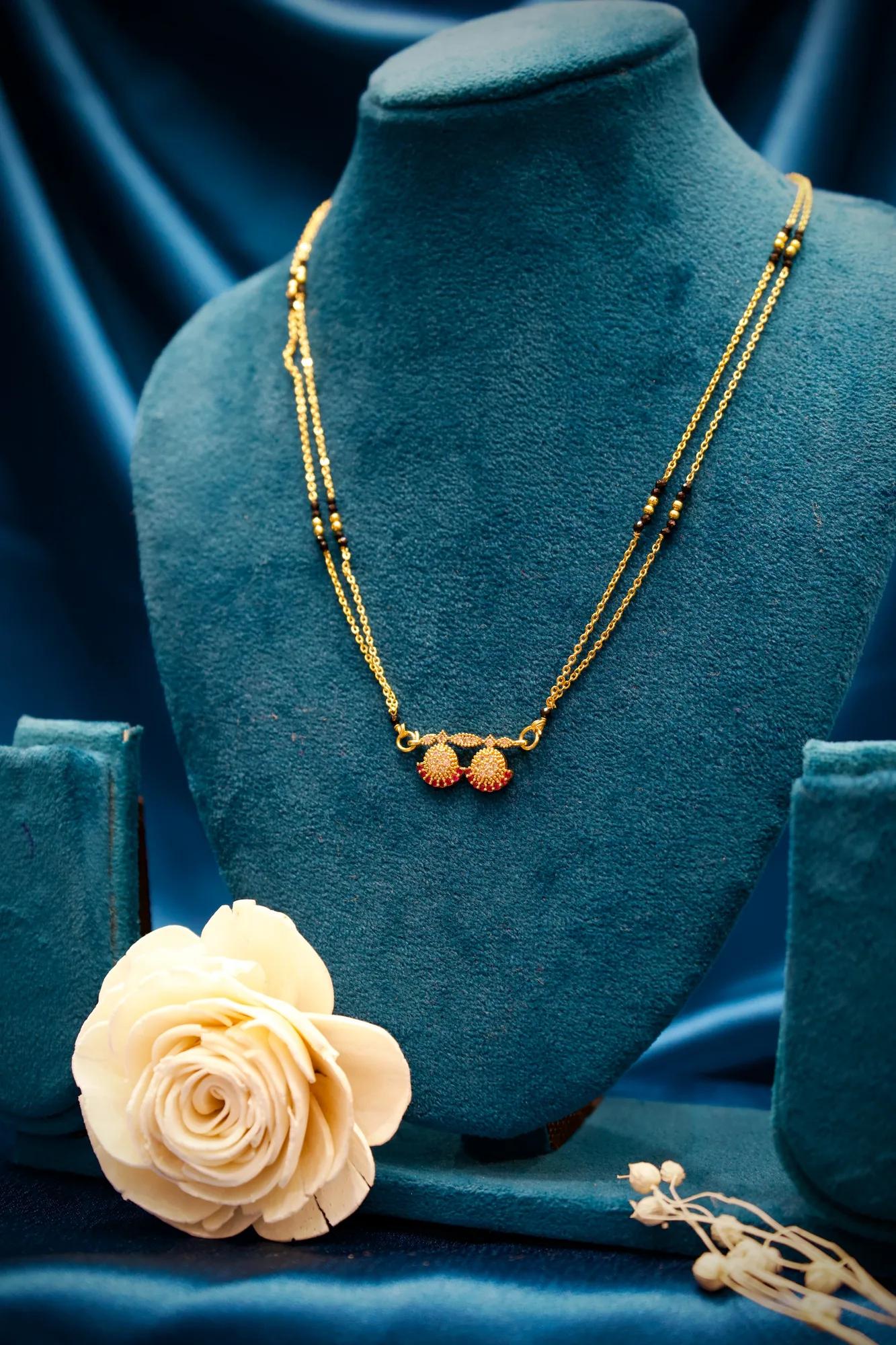 Elegant Twin Floral Charm Mangalsutra Necklace