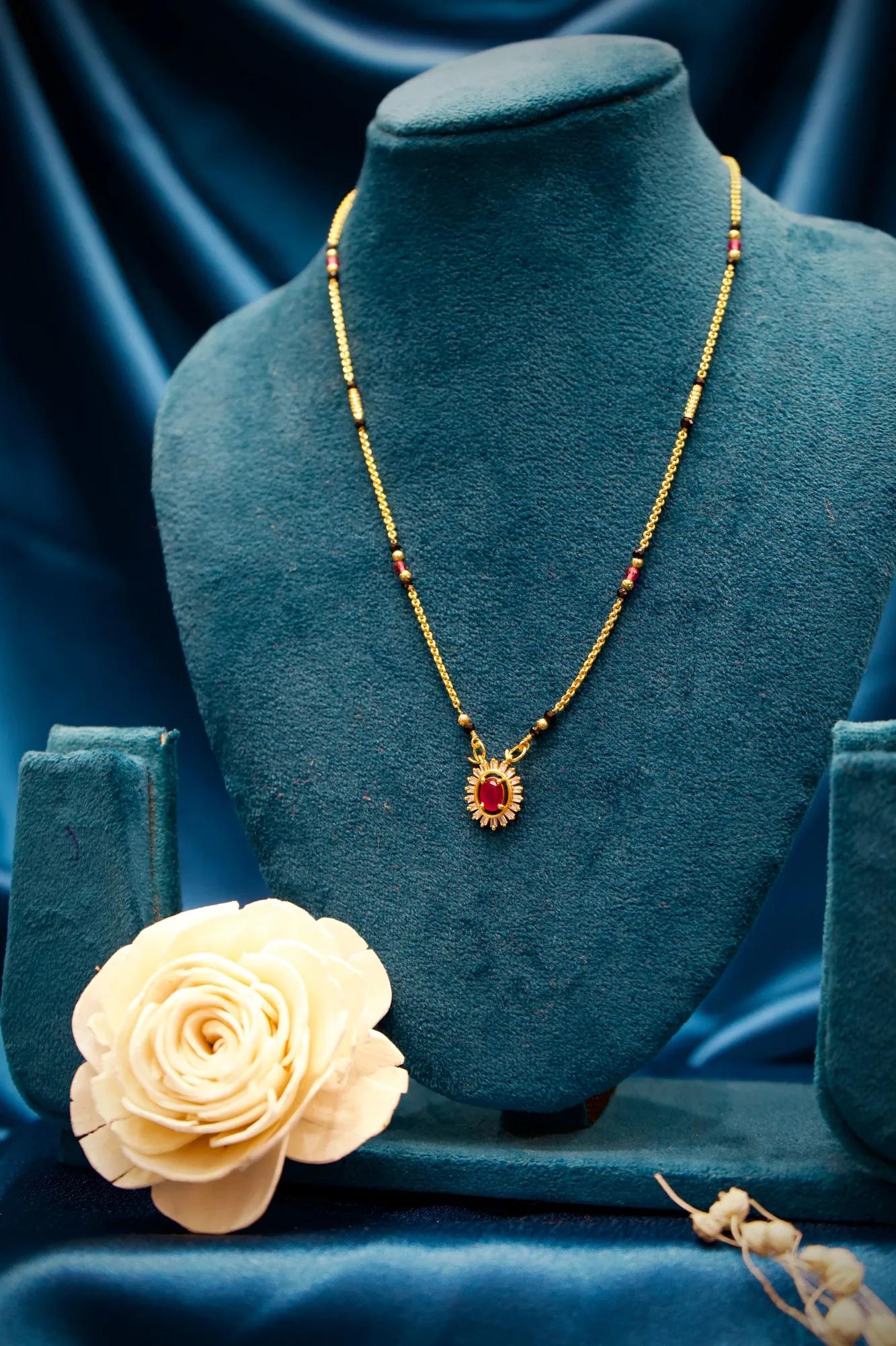 Ruby Halo Solitaire Mangalsutra Necklace