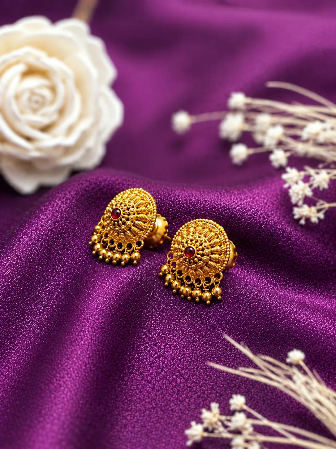 Antique Ruby Bead Traditional Stud Earrings