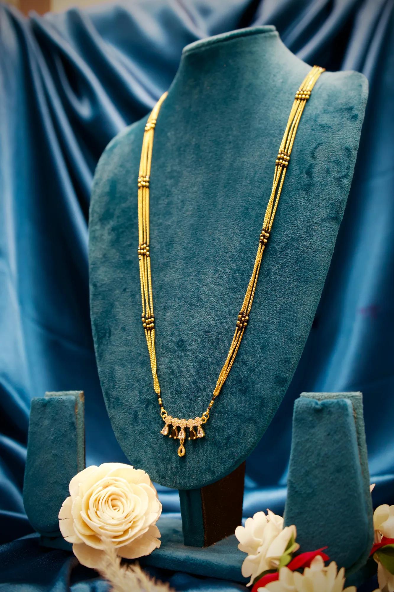 Black Crystal Drop Designer Mangalsutra Necklace