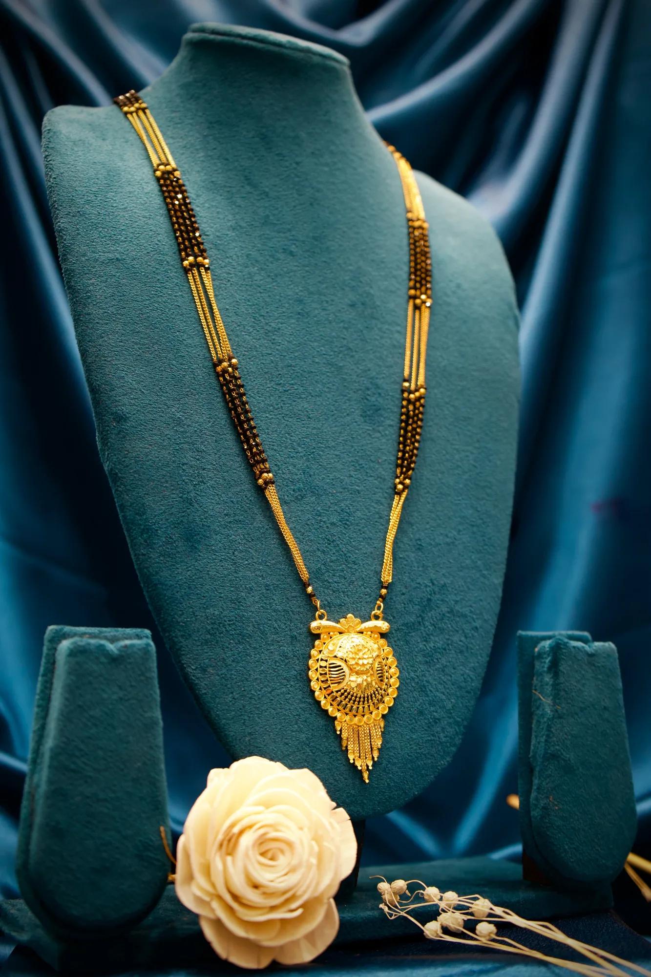 Traditional Peacock Motif Long Mangalsutra with Antique Pendant