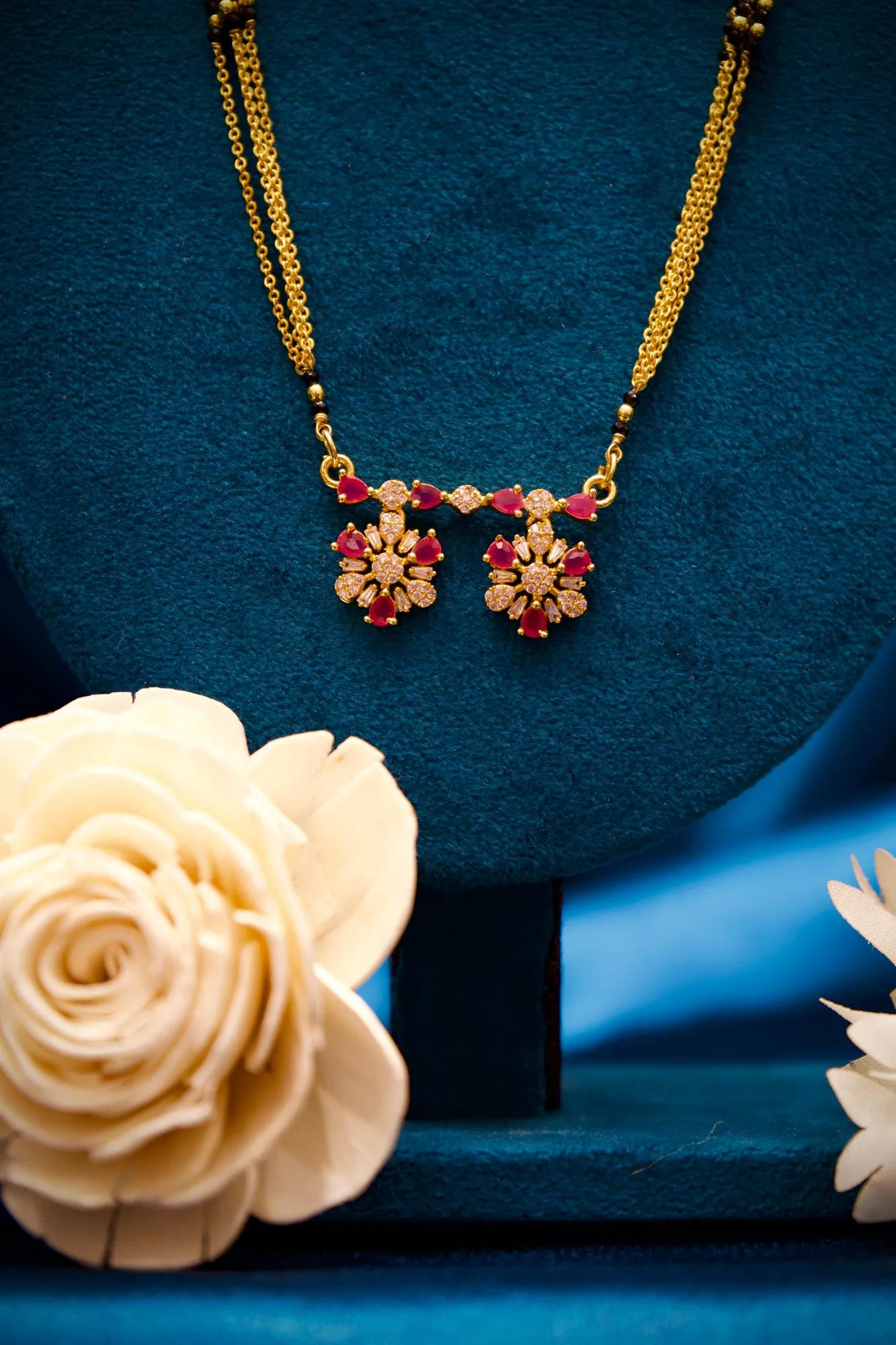 Floral Ruby Stone Mangalsutra Necklace