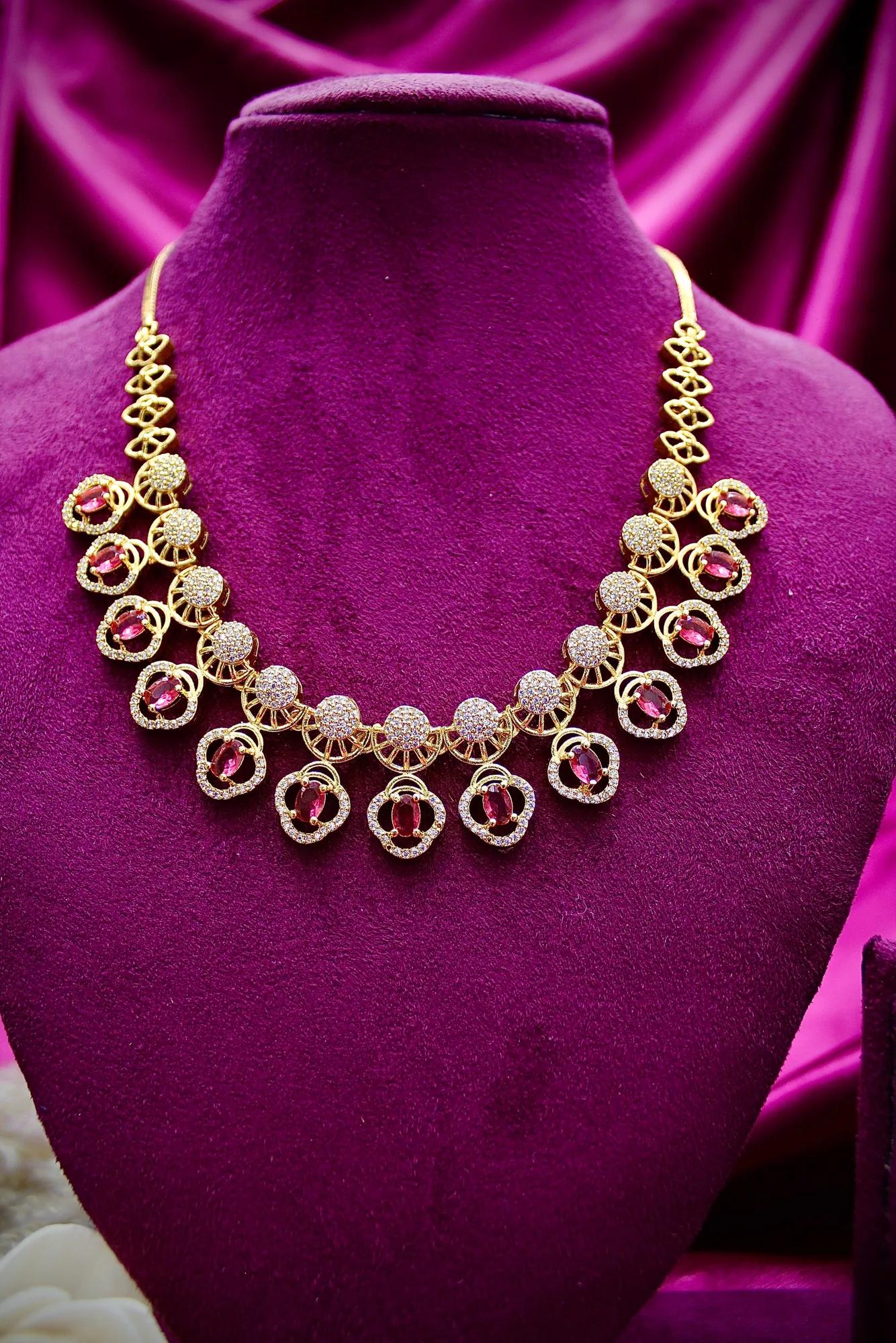 Ruby Crystal Designer Necklace Set with Matching Earrings