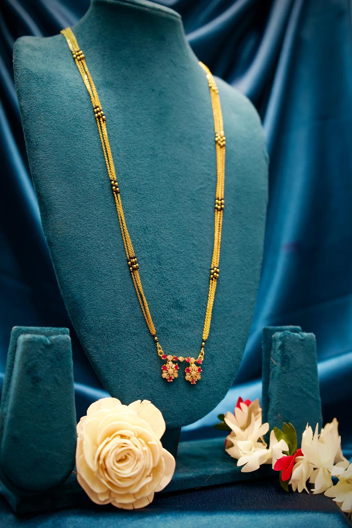 Floral Ruby Stone Mangalsutra Necklace