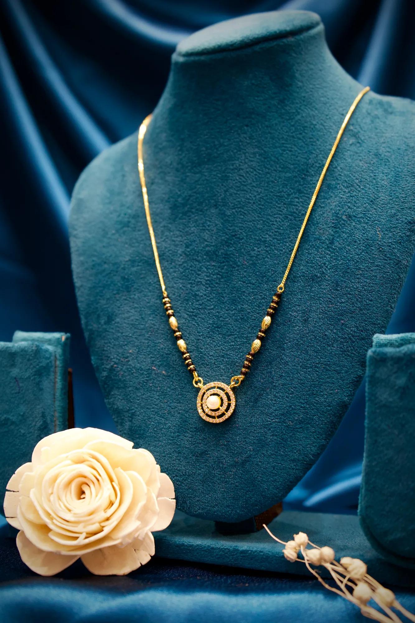 Pearl Halo Designer Mangalsutra Pendant Necklace