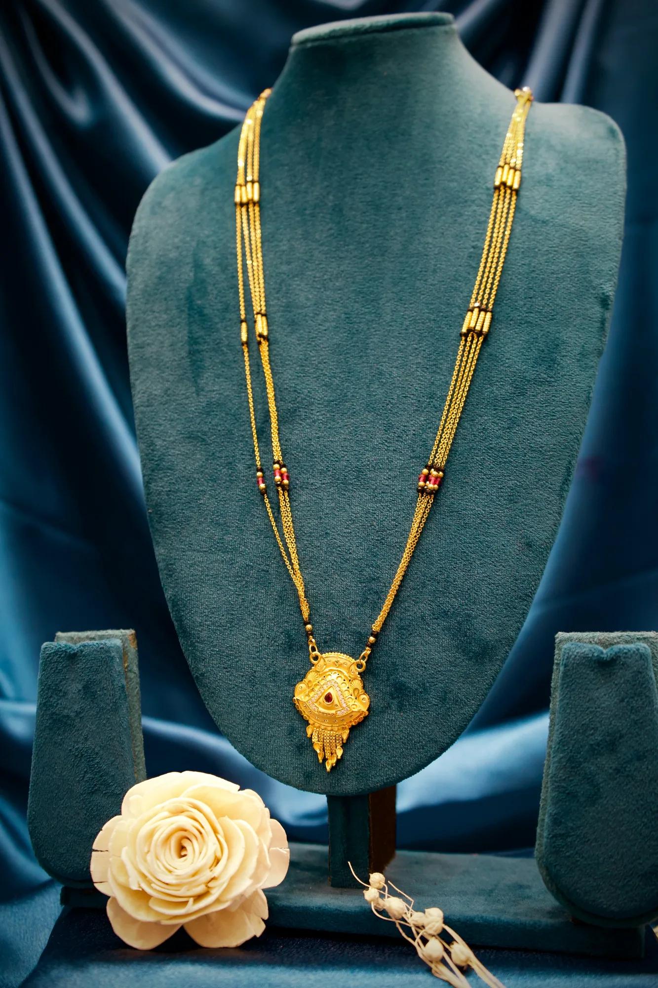 Traditional Multi-Layer Mangalsutra Necklace with Antique Pendant