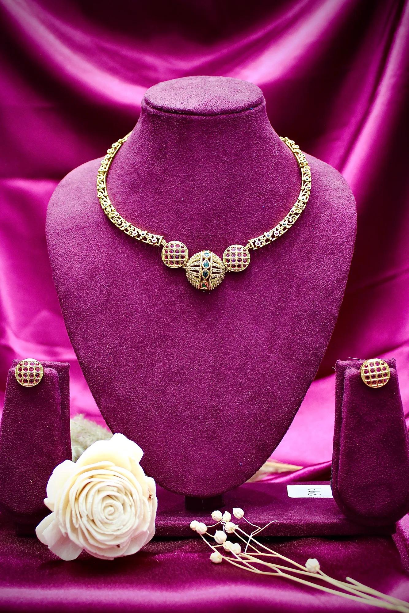 Antique Ruby Stone Choker Necklace Set