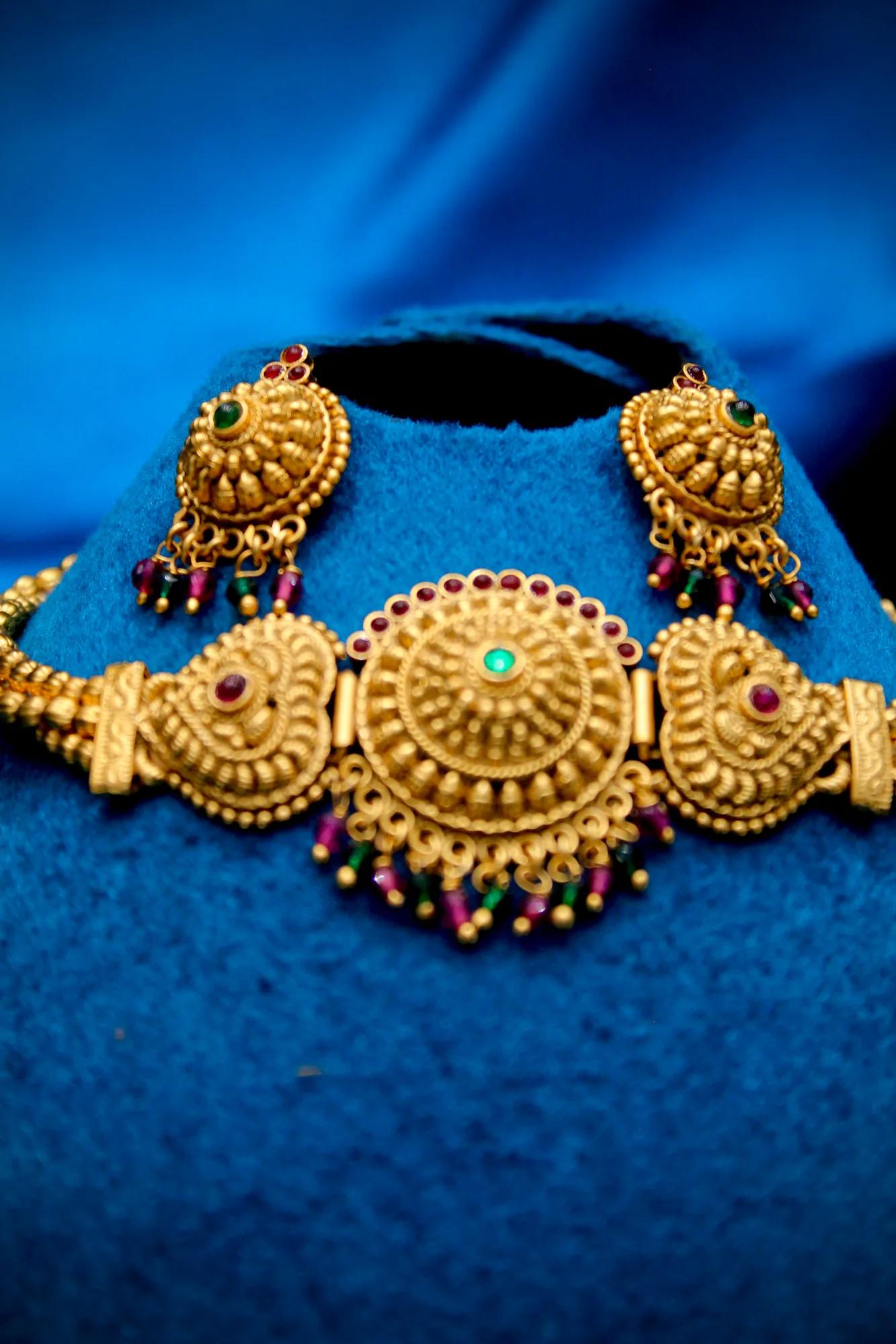 Antique Temple Choker Set with Peacock Motifs
