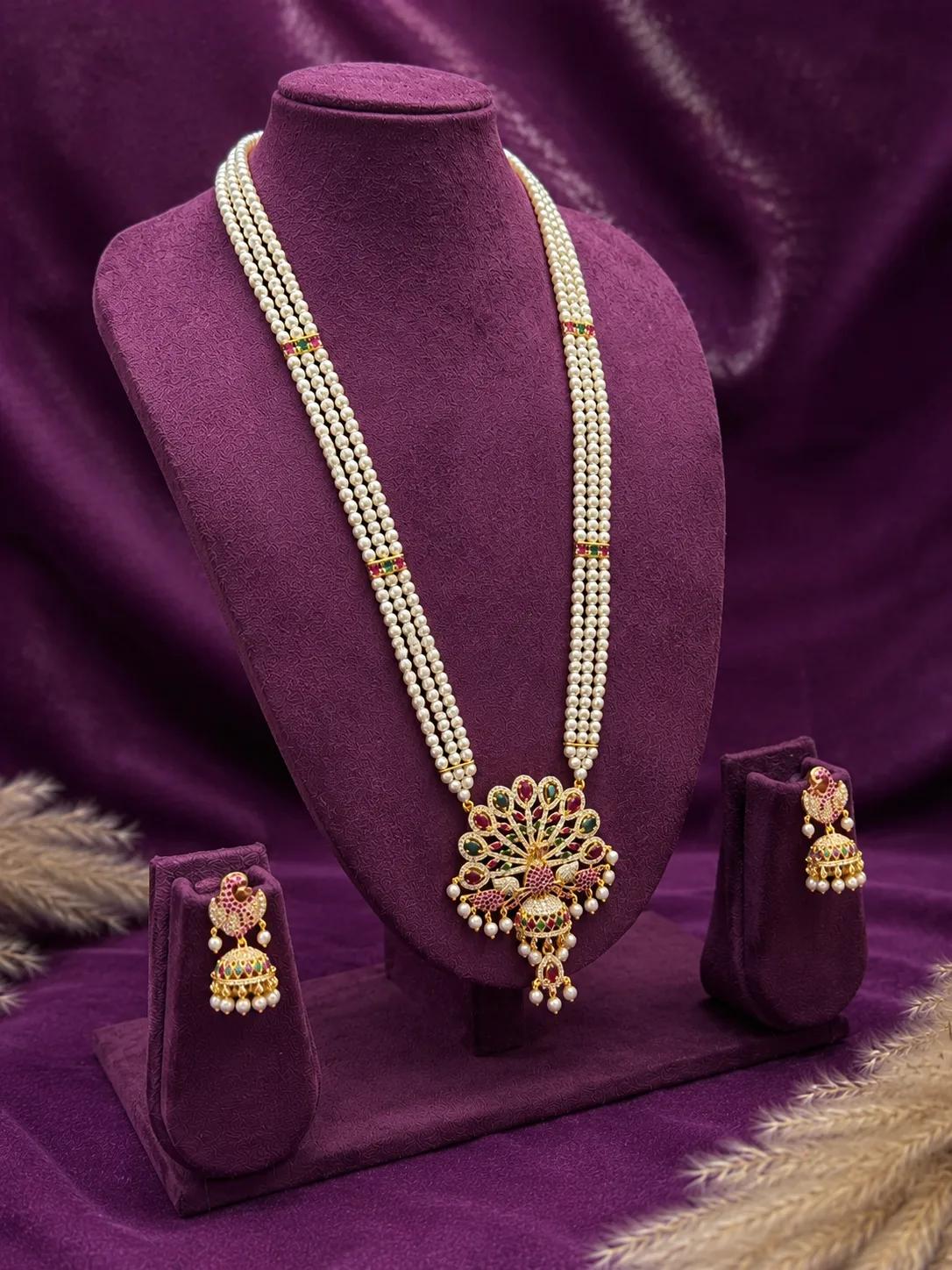 Royal Peacock Pearl Saaj Necklace Set