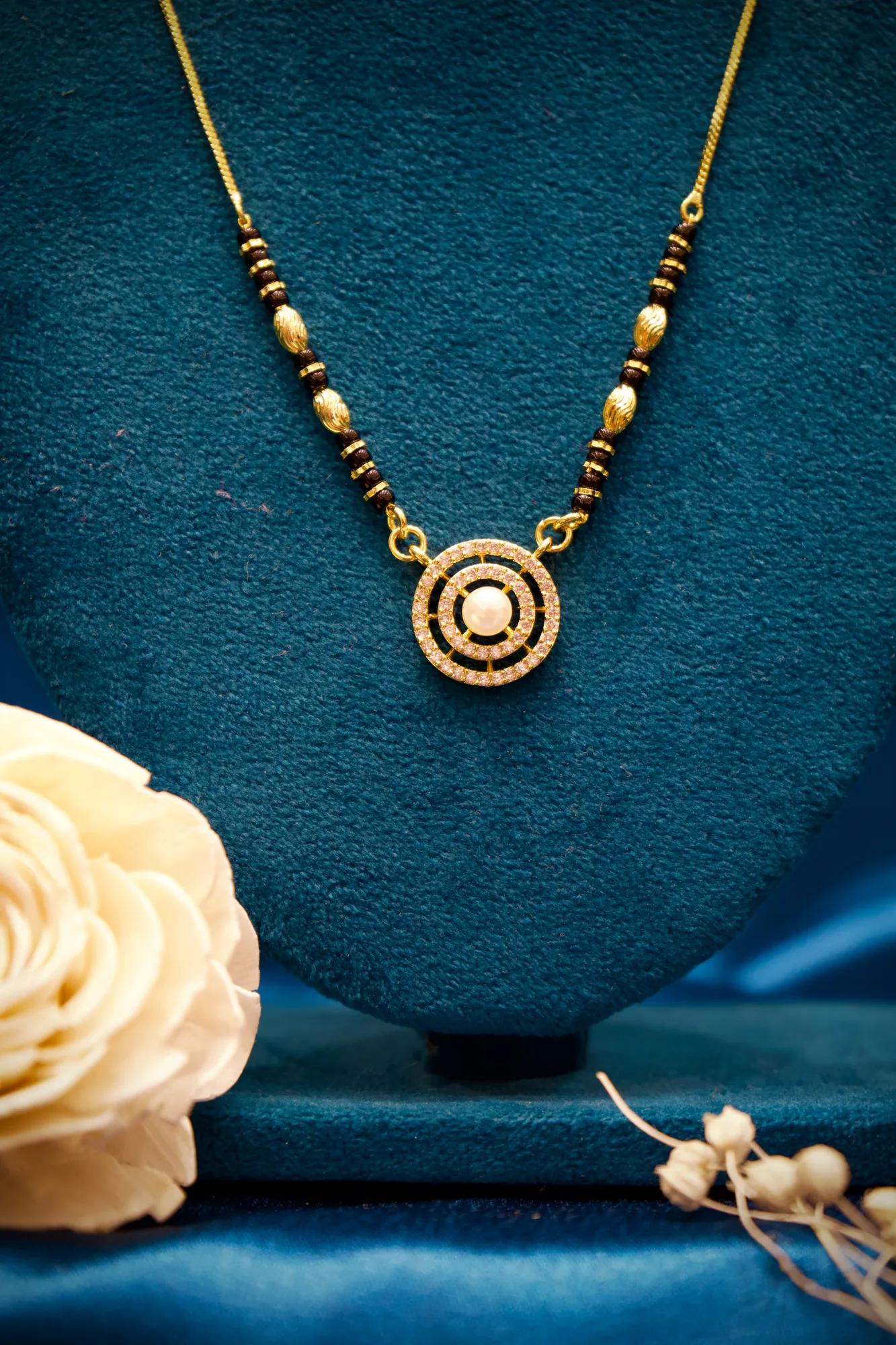 Pearl Halo Designer Mangalsutra Pendant Necklace