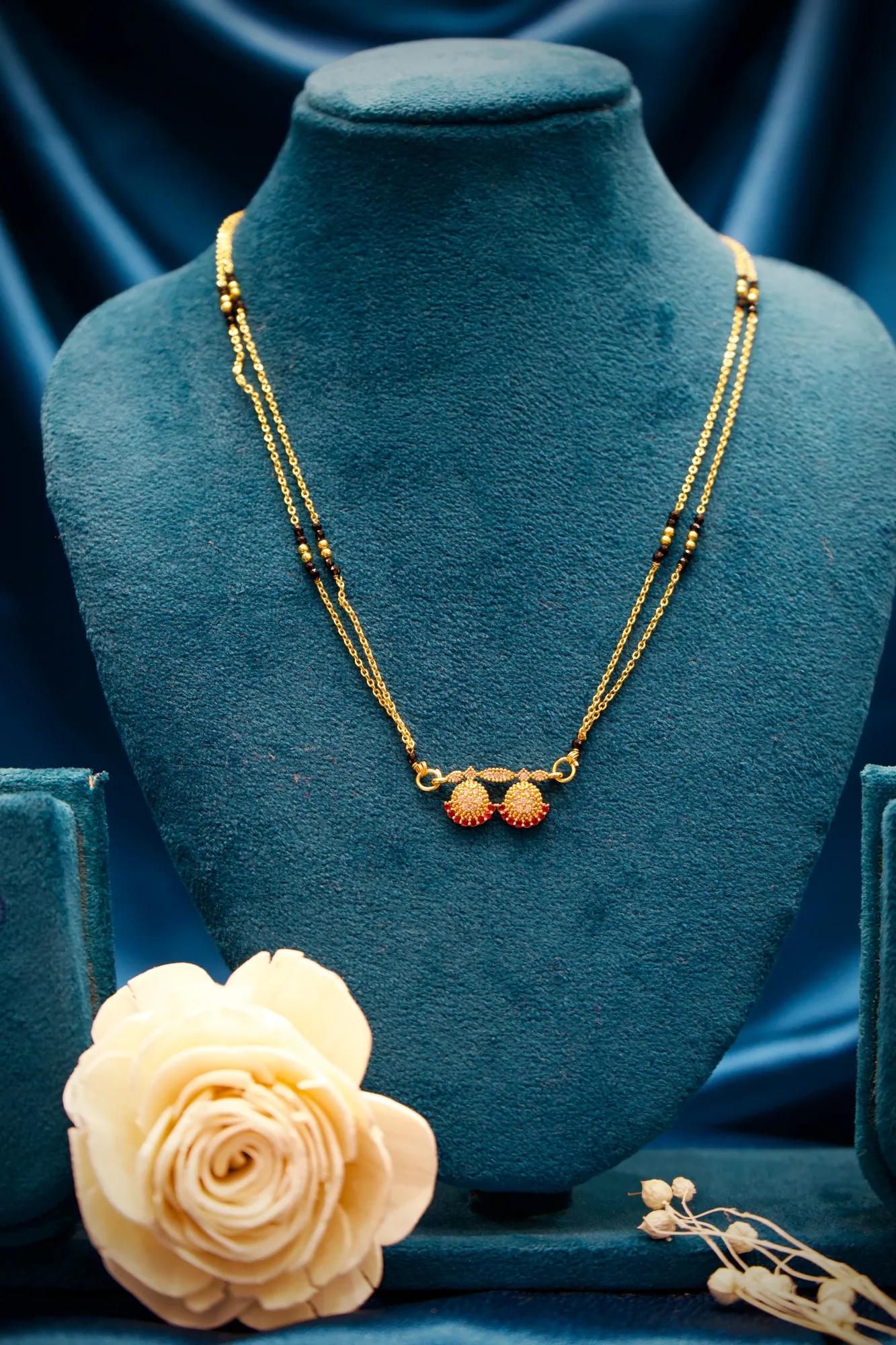 Elegant Twin Floral Charm Mangalsutra Necklace