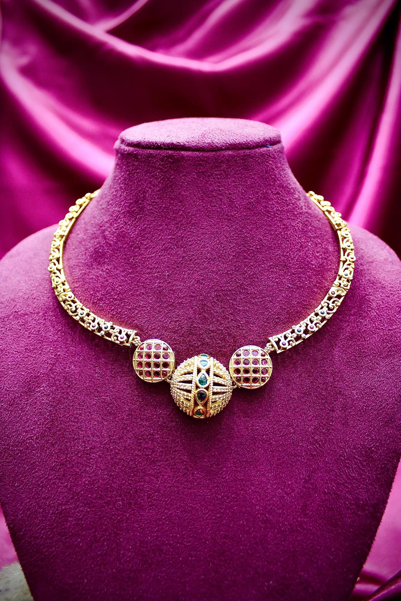 Antique Ruby Stone Choker Necklace Set