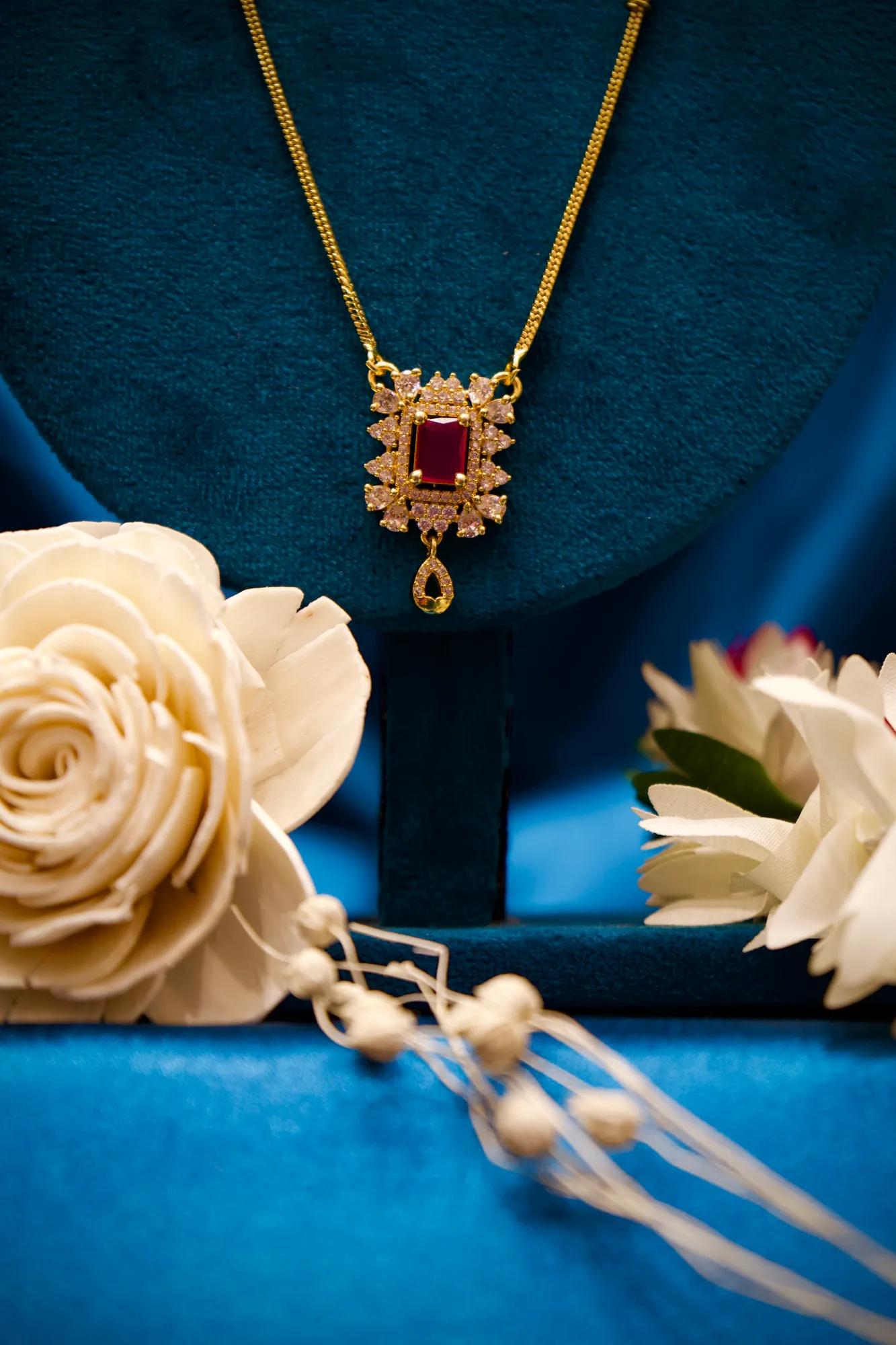 Ruby Stone Floral Mangalsutra Pendant Necklace