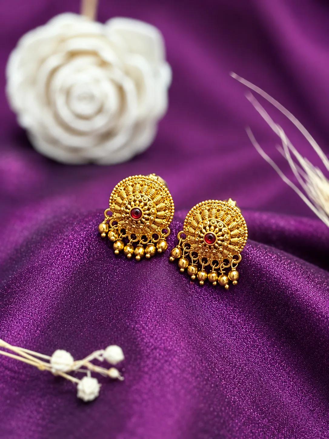 Antique Ruby Bead Traditional Stud Earrings