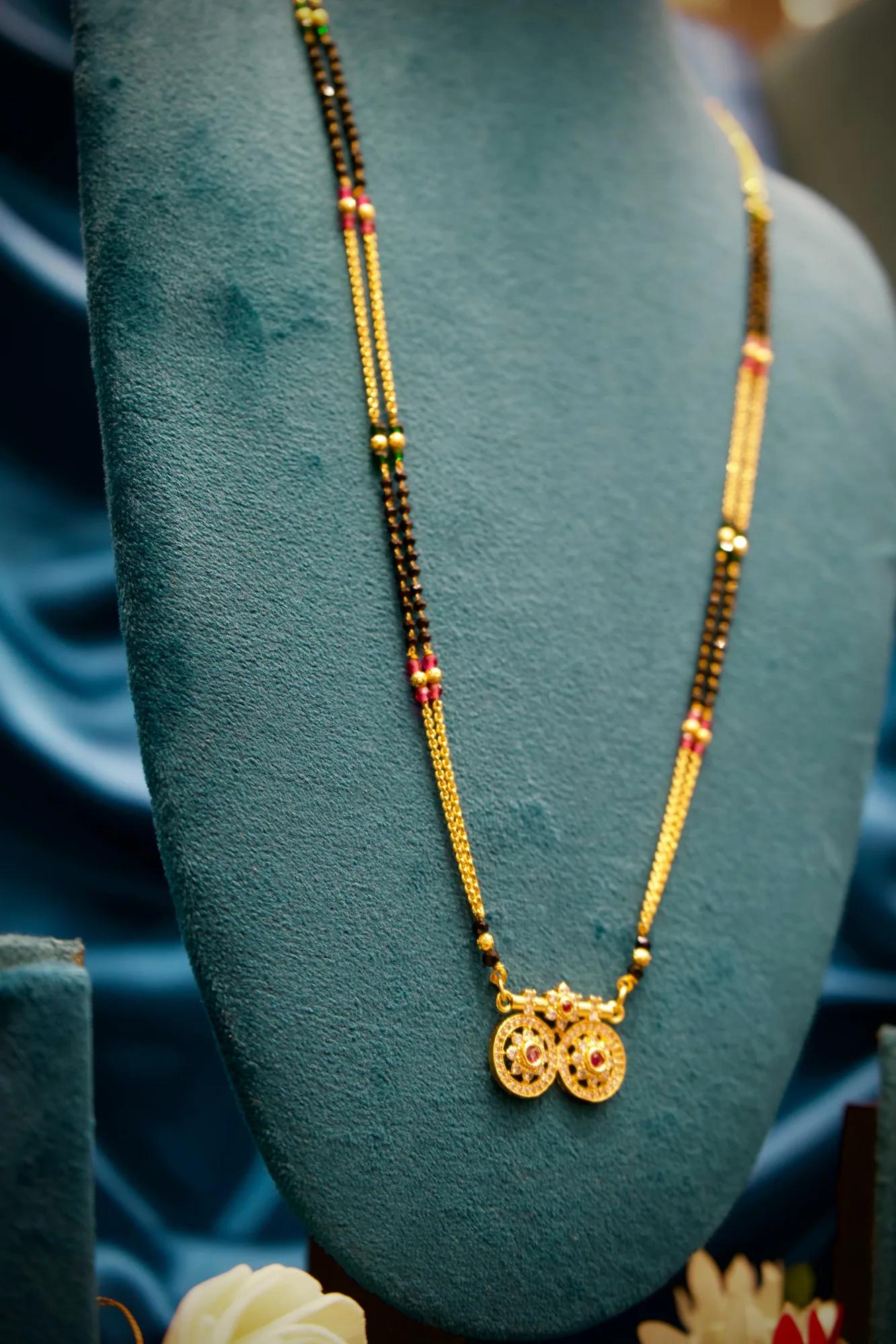 Dual Floral Ruby Stone Mangalsutra Pendant Necklace