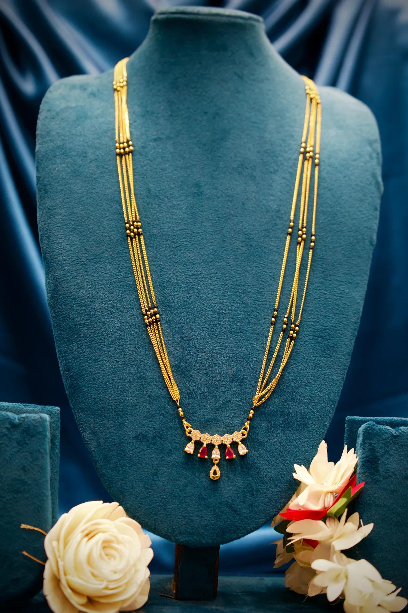 Ruby & Crystal Drop Designer Mangalsutra Necklace