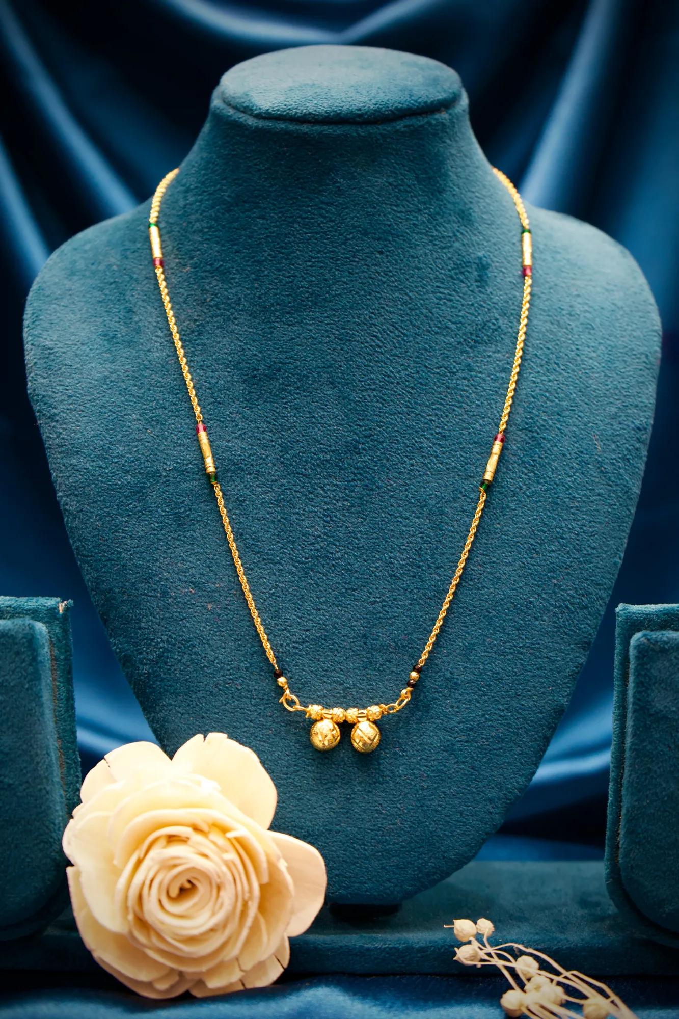 Classic Twin Bead Mangalsutra Necklace with Pink Accents