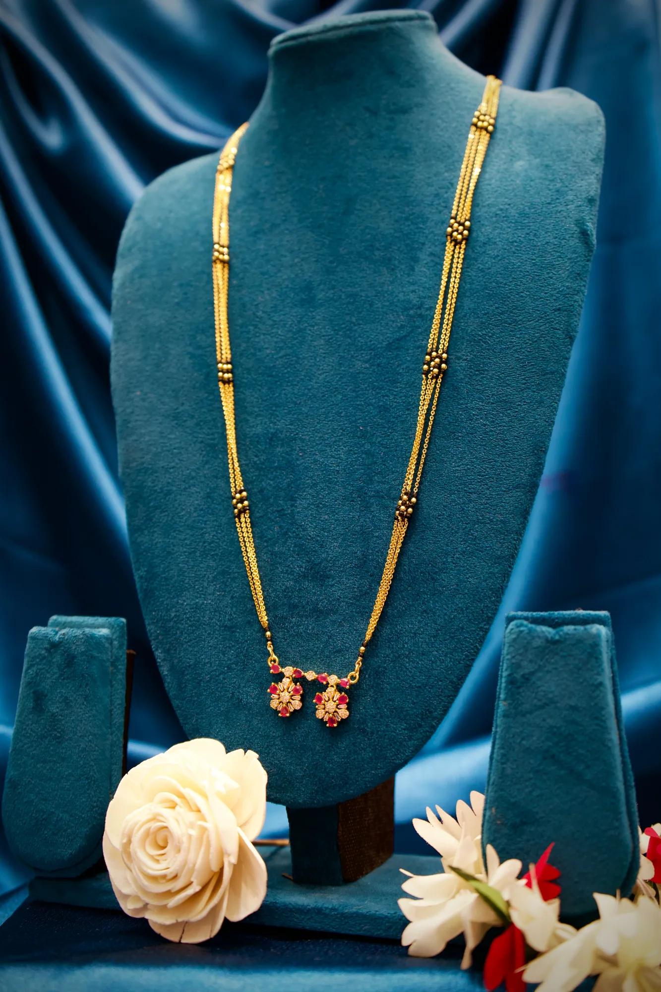 Floral Ruby Stone Mangalsutra Necklace