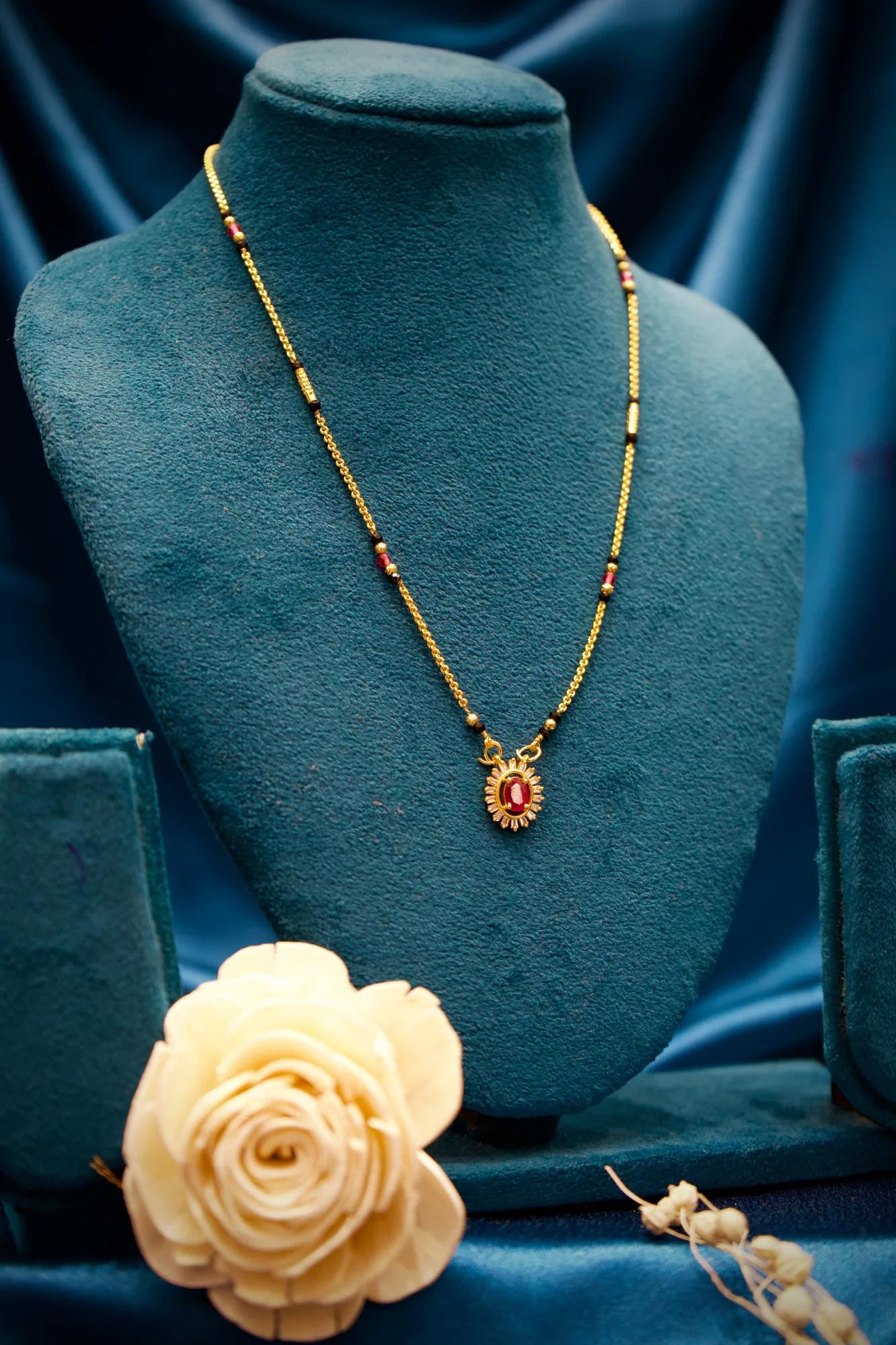Ruby Halo Solitaire Mangalsutra Necklace