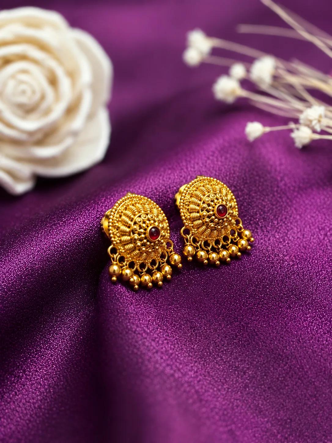 Antique Ruby Bead Traditional Stud Earrings