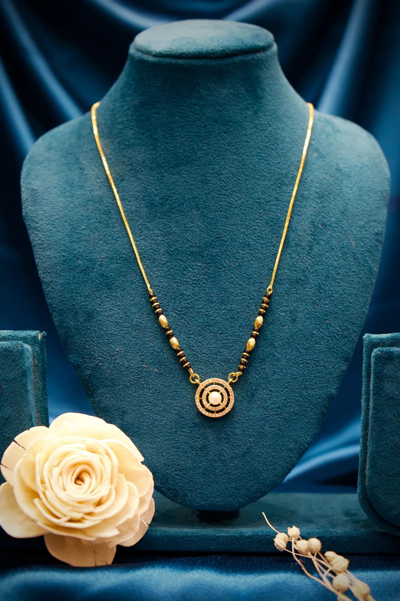 Pearl Halo Designer Mangalsutra Pendant Necklace