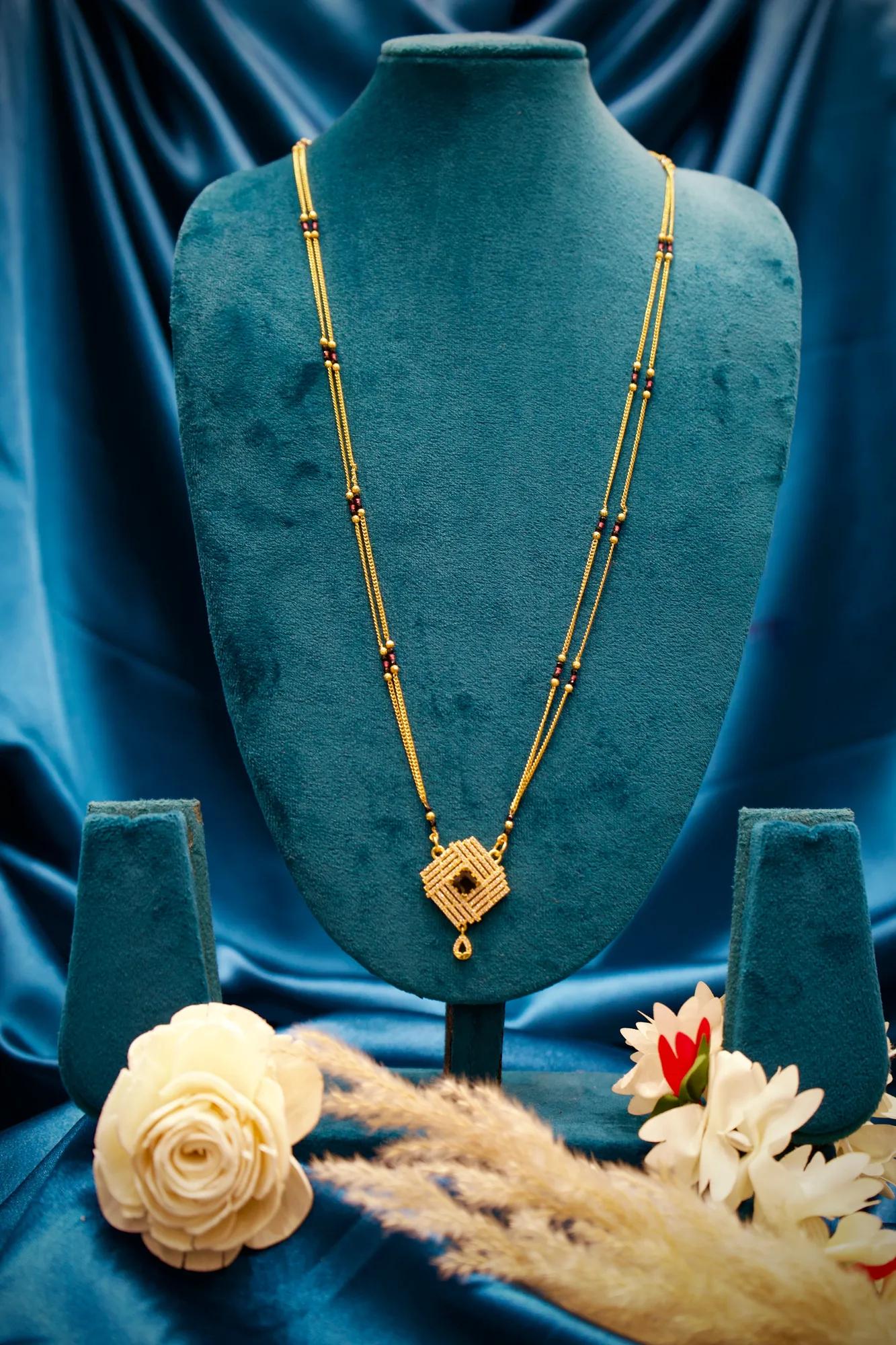Geometric Black Stone Designer Mangalsutra Necklace