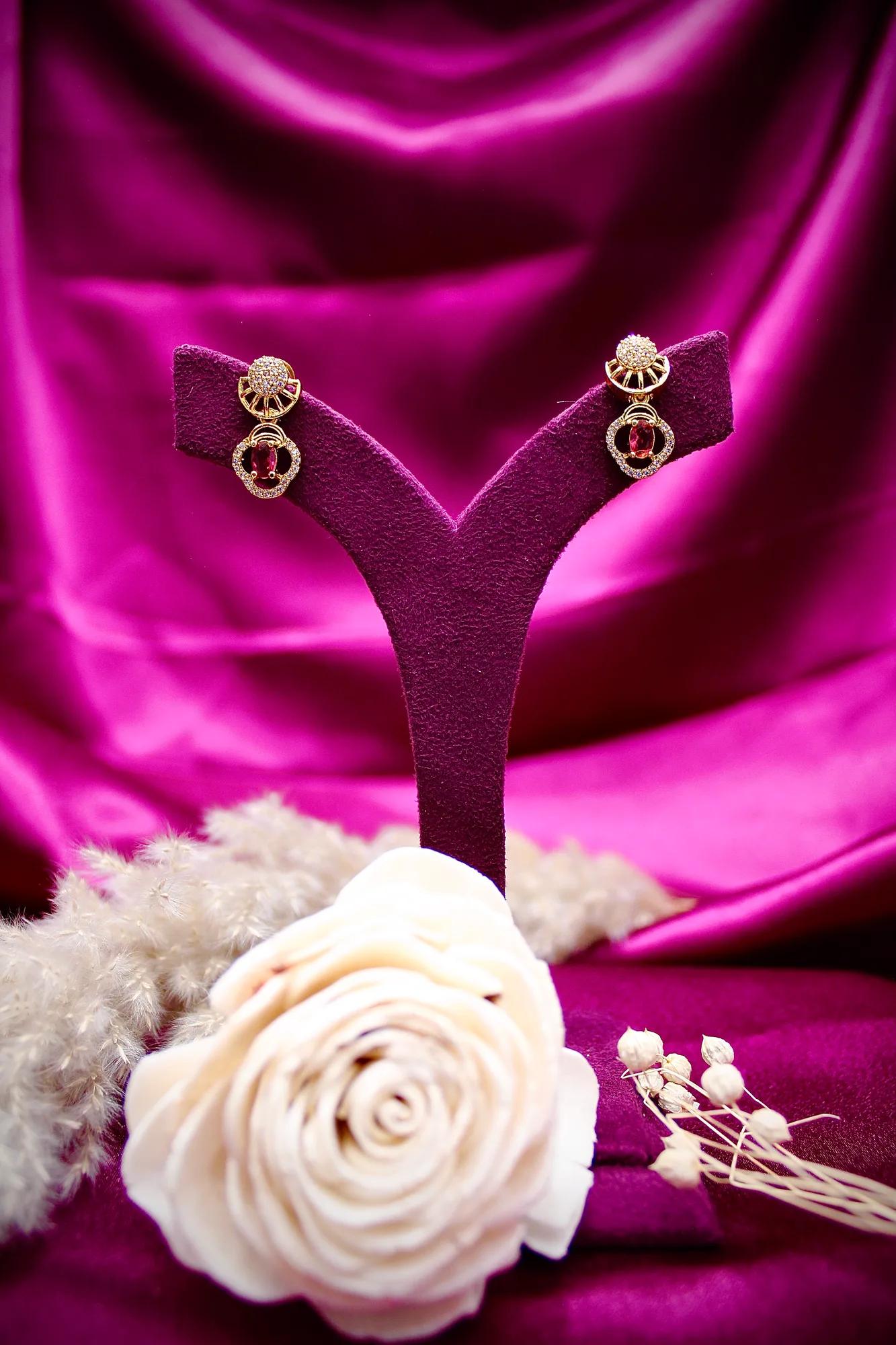 Ruby Crystal Designer Necklace Set with Matching Earrings